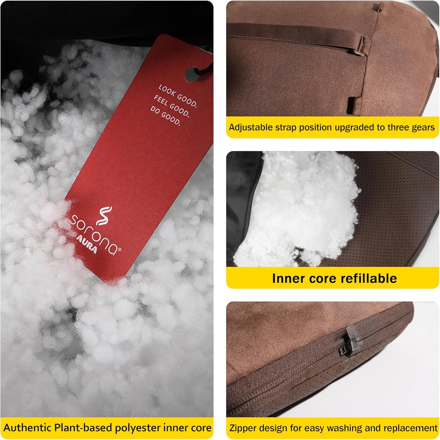 Genuine Leather Car Neck Pillow for headrest,Support Drive Seats Head Cushion,Real Cow Leather,11.8x7.5”,Plant-Based Polyester,Thickness & Height Adjustable,Inner Liner fillable(Beige,1p)