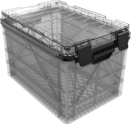 SIDIO Weather Resistant Stackable Storage Bins for Organization - Full-Size Plastic Bin with Dividers for Home Organization, Garage Storage - Heavy Duty Organizer Box (Clear)