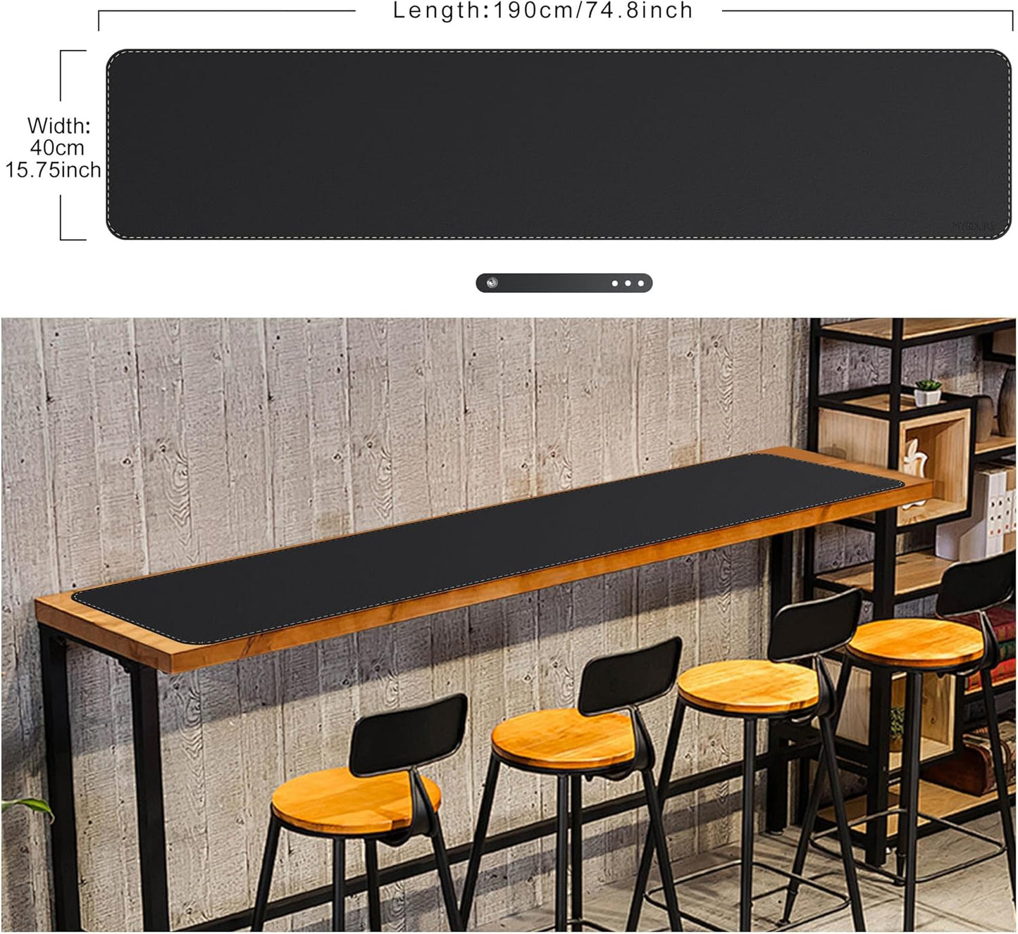 Mydours PU Leather Desk Mat, 74.8"x15.7" Ultra Large Desk Pad, Waterproof Computer Pad Desktop Protector Easy Clean with Suede Base, for Office Home Decoration Keyboard and Mouse (Black)