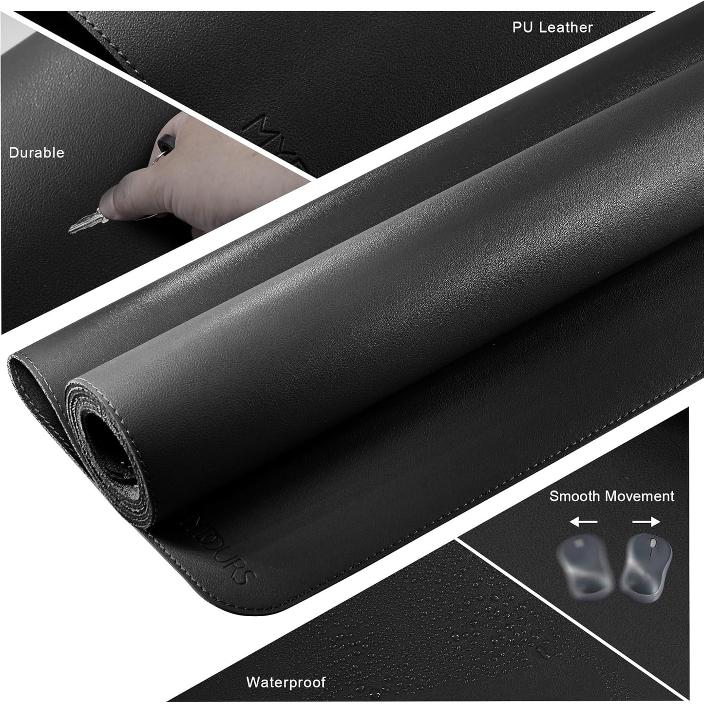 Mydours PU Leather Desk Mat, 74.8"x15.7" Ultra Large Desk Pad, Waterproof Computer Pad Desktop Protector Easy Clean with Suede Base, for Office Home Decoration Keyboard and Mouse (Black)