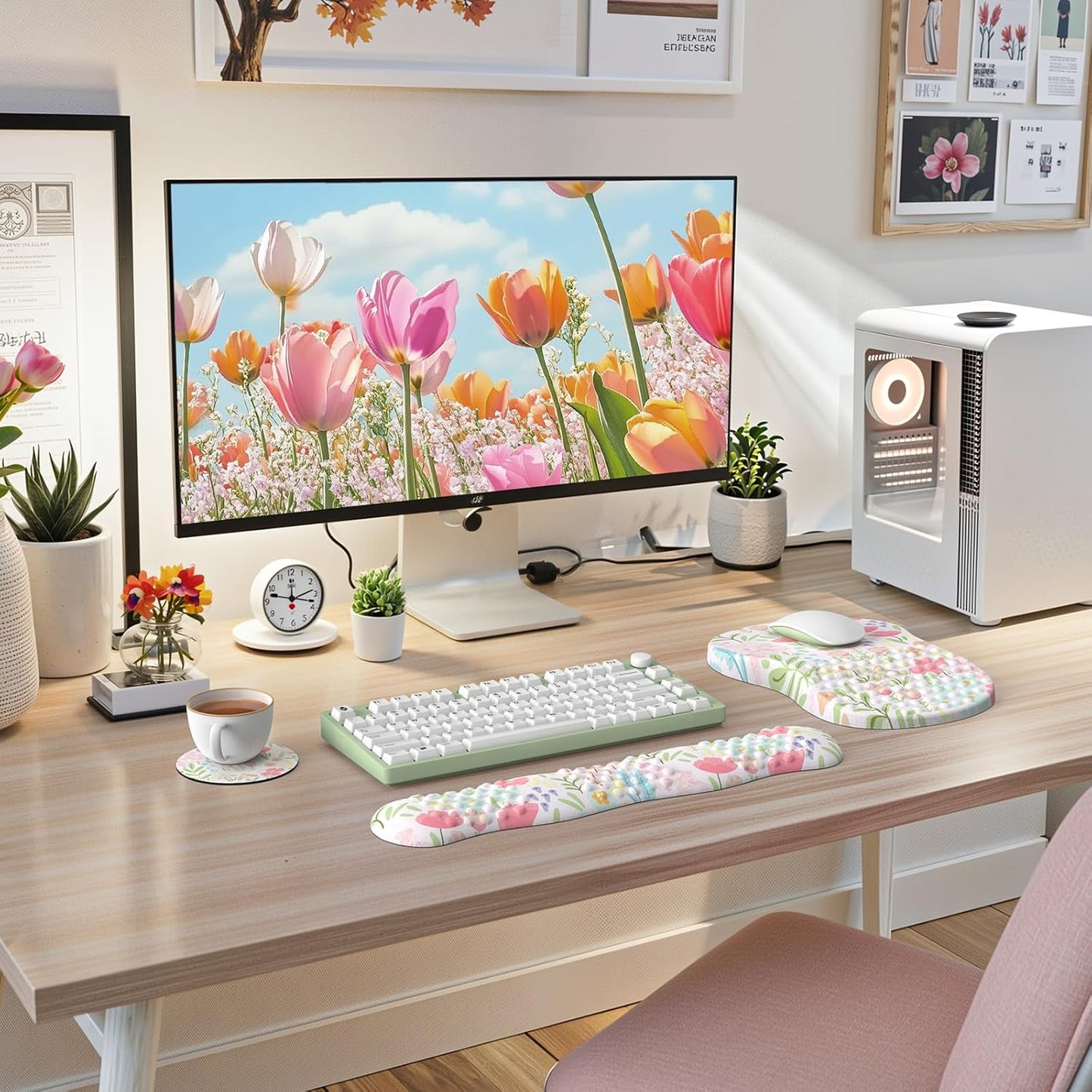 HAOCOO Mouse Pad and Keyboard Wrist Rest, 3-in-1 Gel Memory Foam Ergonomic Mouse Pad with Wrist Rest Set, Gaming Mousepad Arm Cushion Support for Computer Office Desk Accessories(White)