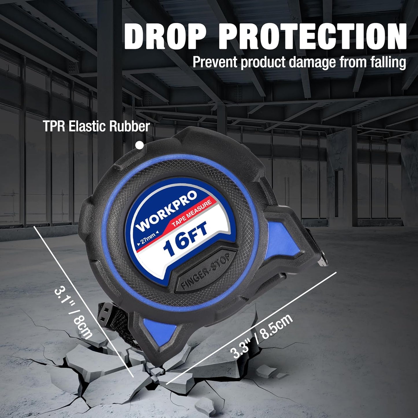 WORKPRO 16FT Tape Measure, 2Pcs Heavy Duty Retractable Tape Measurement, Long Stand Measuring Tape Accuracy 1/32 for Engineer, with Magnetic Hook, Belt Clip, Rubber Protective, Thumb Lock, Finger Stop