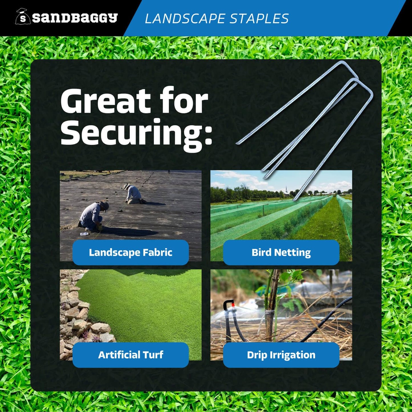 Sandbaggy 6 inch Landscape Sod Staples (8 Gauge Steel) | Great for Hard & Rocky Soil | 40% Thicker Than Standard 11 Gauge | Trusted by Farmers & Contractors Across USA (4000 Staples)