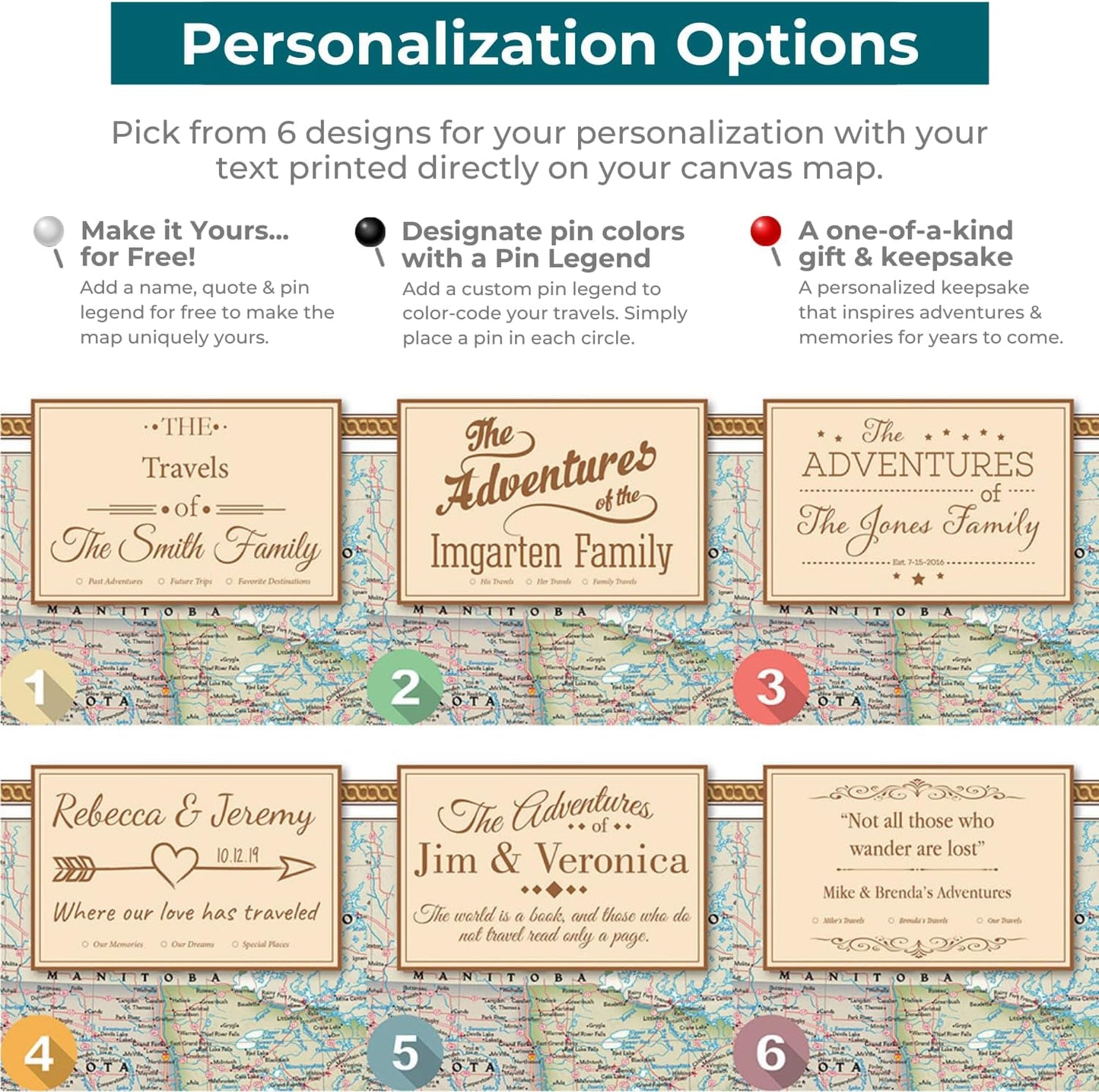 Personalized Canvas Rolled Poster USA Map Wall Art with Pins – Large 24" x 36" Executive Map of the USA – Push Pin Travel Decor for Home or Office