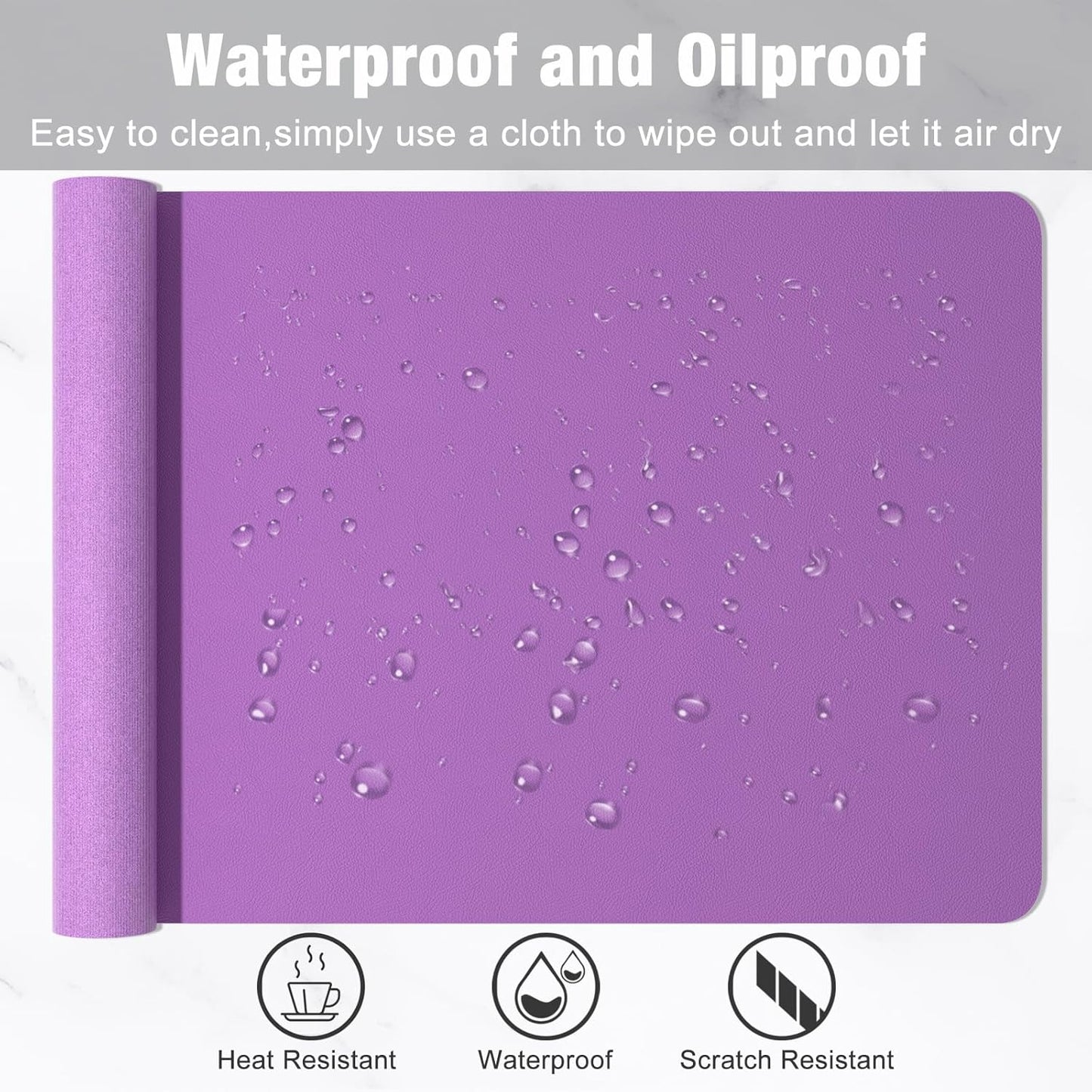 Hsurbtra Desk Pad, 35.5" x 17" PU Leather Desk Mat, XXL Extended Mouse Pad, Waterproof Desktop Blotter Protector, Non-Slip Ultra Thin Large Laptop Keyboard Writing Mat for Office Home, Purple