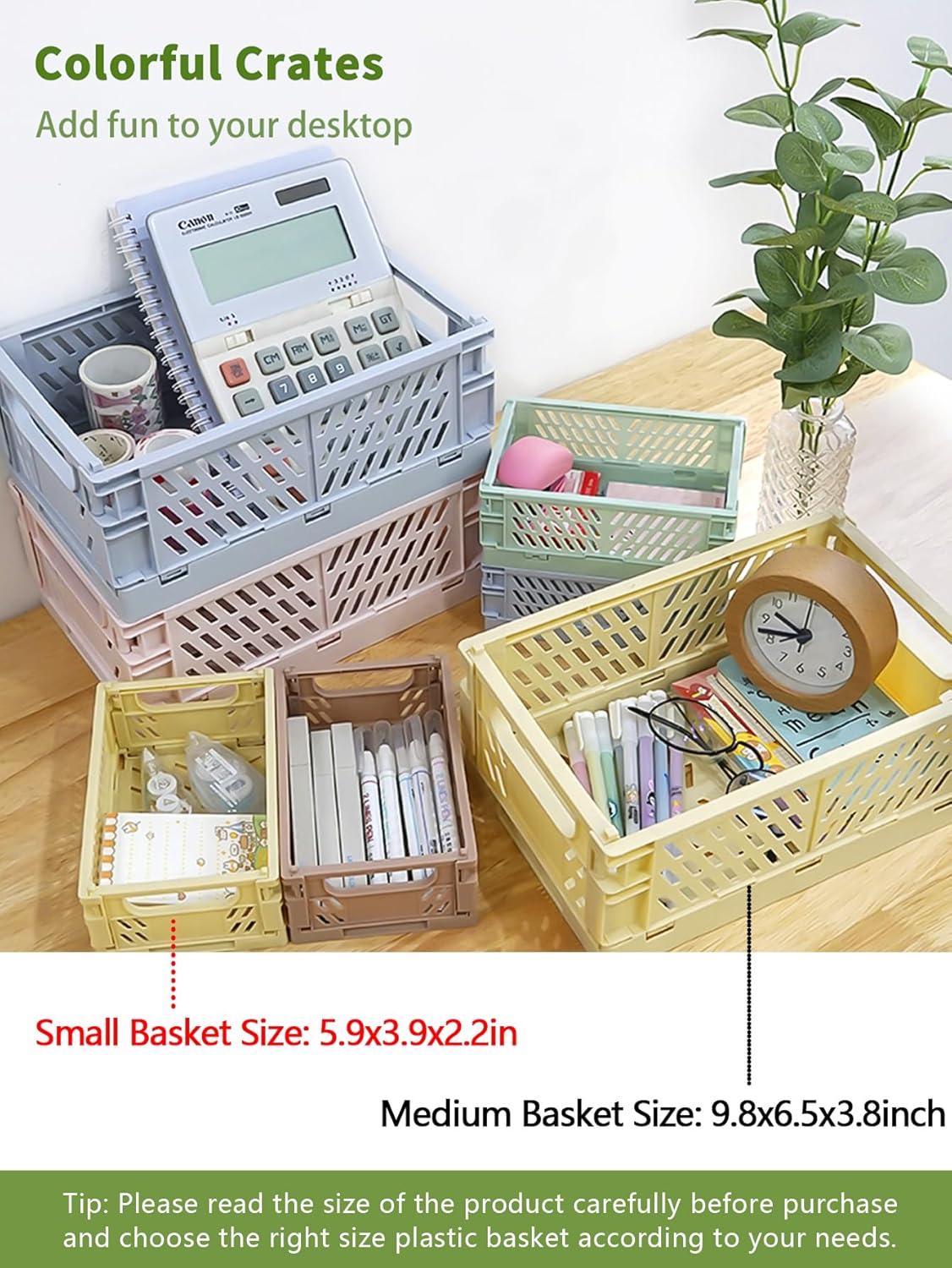 Xhwykzz 4 Pack Mini Foldable Plastic Small Baskets for Organizing and Storage, Collapsible Storage Crate for Home Bedroom Office Classroom Drawer Organizers (5.9x3.9x2.2in) Mini Size