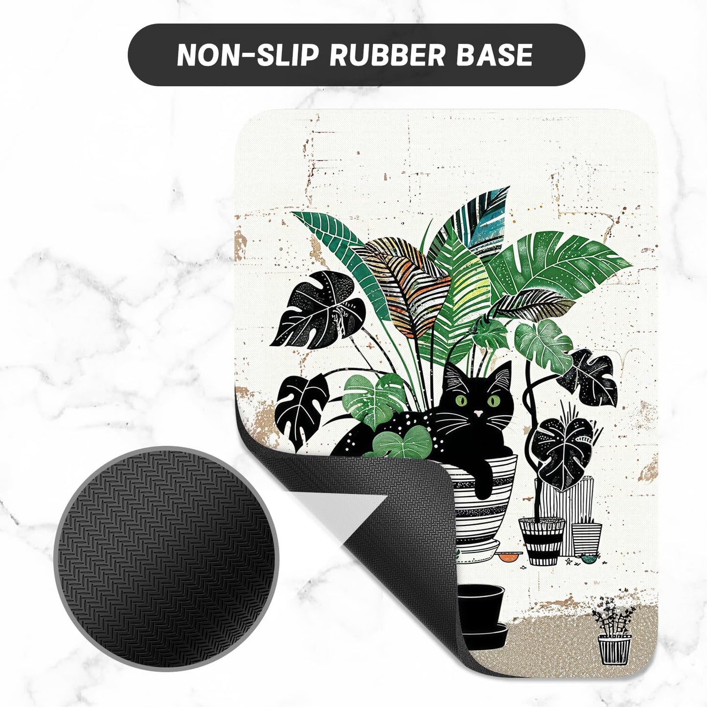 Small Mouse Pad, Mini Mouse Pad 6 x 8 Inch, Thick Rubber Waterproof Mouse Mat, Cute Mousepad for Women Men Wireless Mouse Laptops Home Office, Cat and Plants