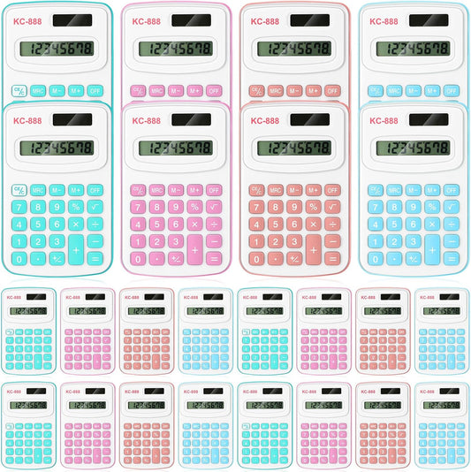 Hoteam 16 Pcs Pocket Calculator Gift for Students Bulk Mini Handheld Calculator Basic Standard Calculators with Button Battery 8 Digit Display for School Office Home(Light Color)