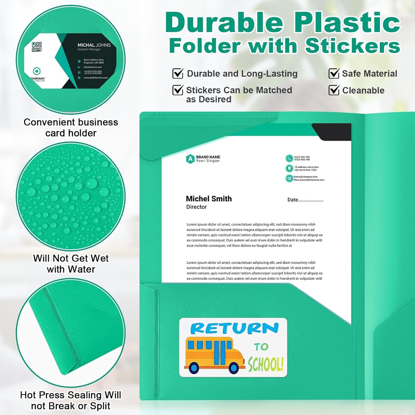 Henoyso 24 Set Parent Teacher Communication Folder with Clear Front Pocket Take Home Heavy Duty 2 Pocket Homework Folder for Student with School and Home Stickers, 12 x 9.45 Inch (Green)