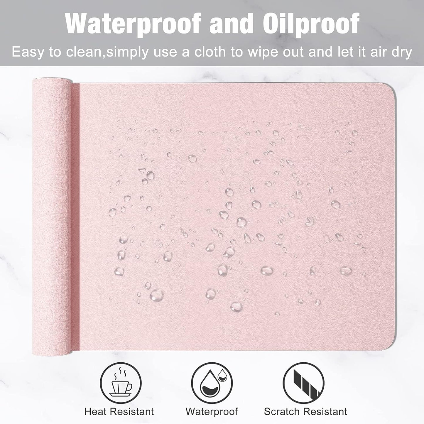 Hsurbtra Desk Pad, 30" x 14" PU Leather Desk Mat, XL Extended Mouse Pad, Waterproof Desktop Blotter Protector, Non-Slip Ultra Thin Large Laptop Keyboard Writing Mat for Office Home, Pink