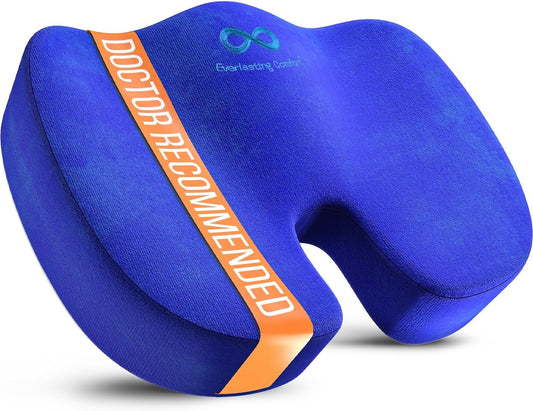 Everlasting Comfort Doctor Recommended Memory Foam Seat Cushion for Office Chairs & Car - Ergonomic Office Desk Accessories - Cushions for Tailbone Pain Relief, Sciatica (Blue, Large)