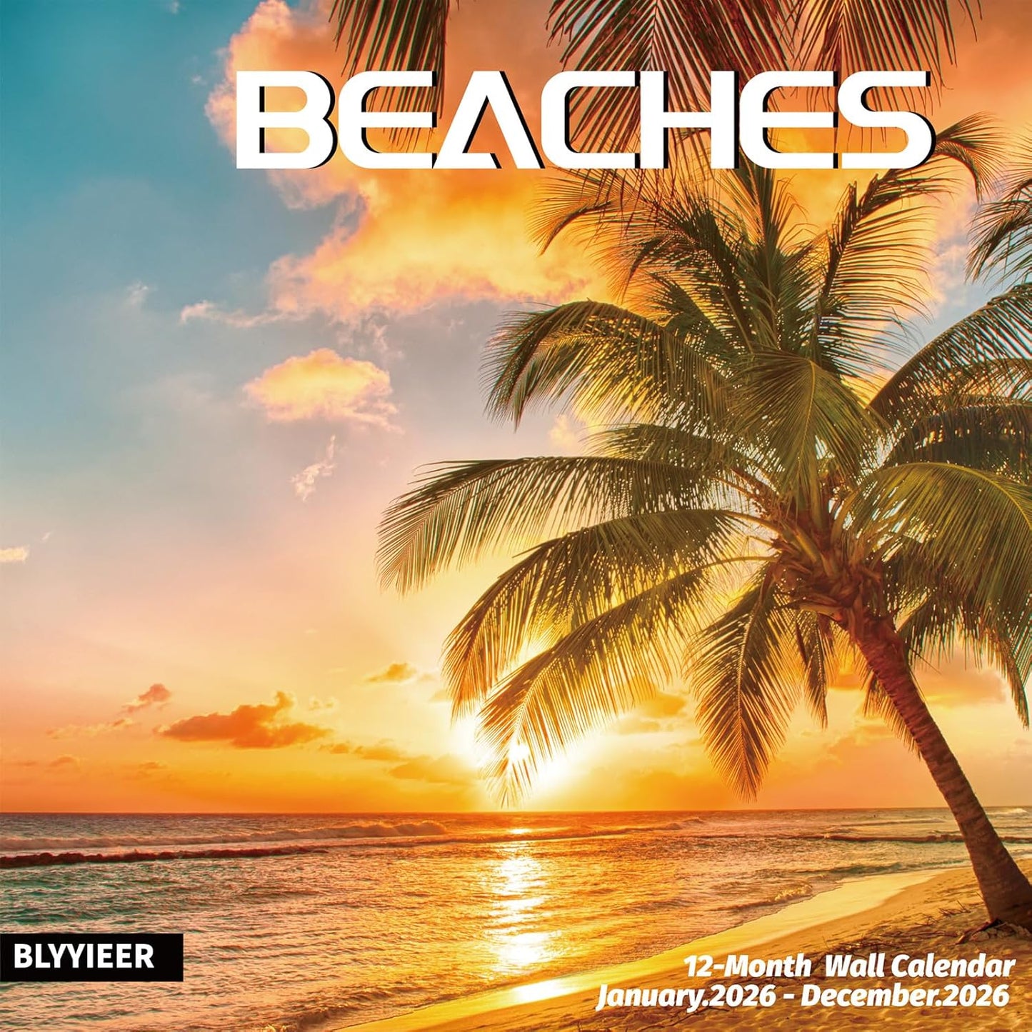 2026 Wall Calendar BEACHES, 12 Months Hangable Wall Calendars, Beach Calendars 2026, 12" x 24" (Open), Thick Glossy Paper, Organizing & Planning