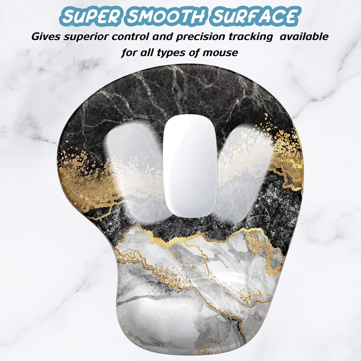 Hsurbtra Ergonomic Mouse Pad with Wrist Rest Support, Gel Mouse Pads with Non-Slip PU Base, Pain Relief Memory Foam Computer Mat, Cute Office Supplies Desk Decro Accessories, Black Marble