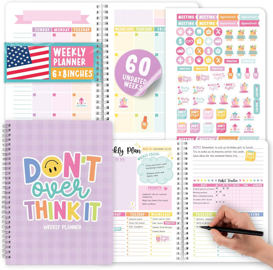 Undated Planner Weekly and Monthly - Spiral Undated Weekly Planner for Kids & Adults, Week Planners Habit Tracker, Goal Planners Notebook for Work, Agenda Planning Notebook
