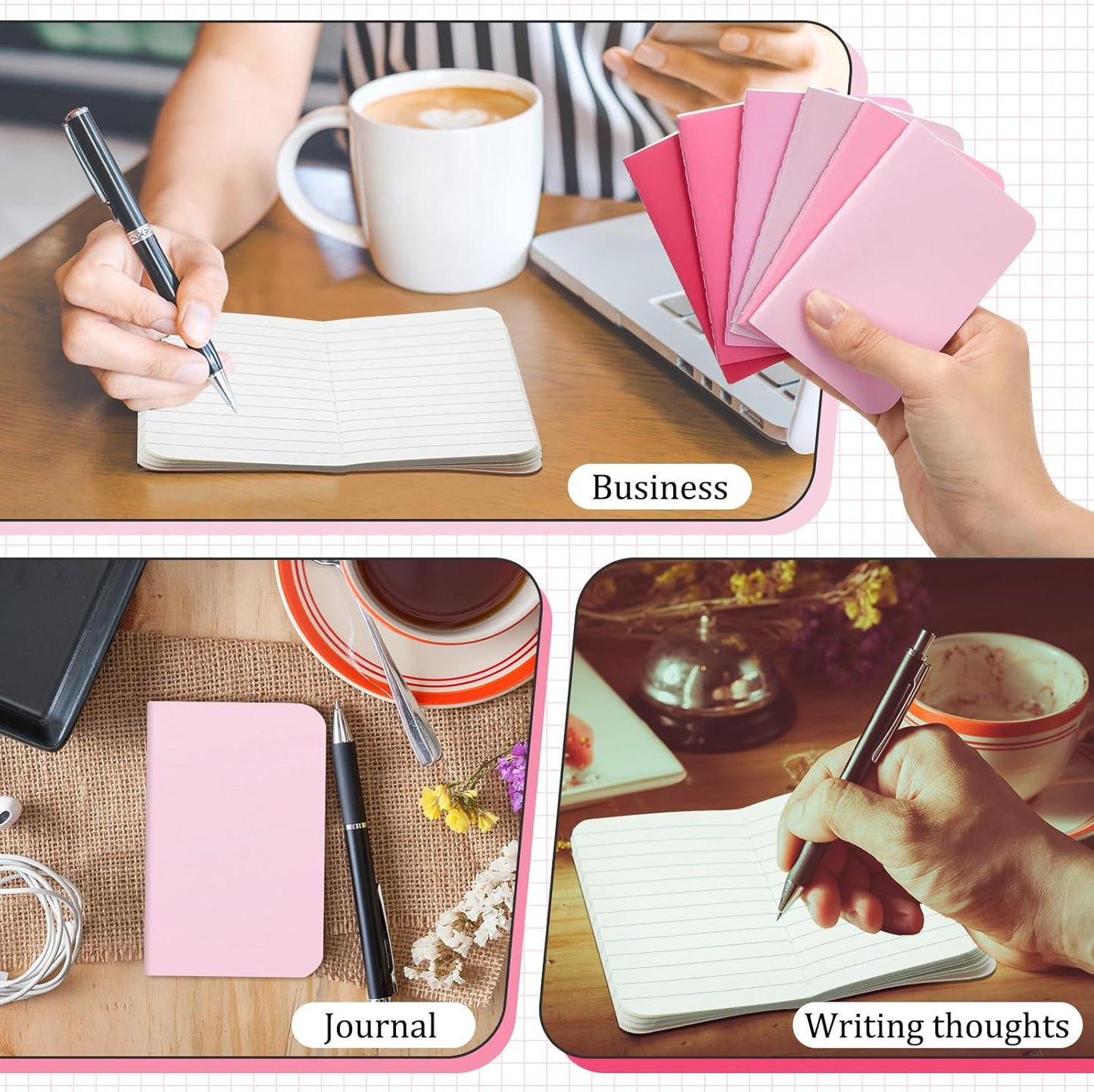Outus 36 Pcs Pocket Notebook Mini Journal 2.5" x 4" Kraft Paper Mini Notepad Bulk Softcover Pocket Notepad Memo Diary Subject Notebooks for Student Traveler School(Pink, Blank Cover)