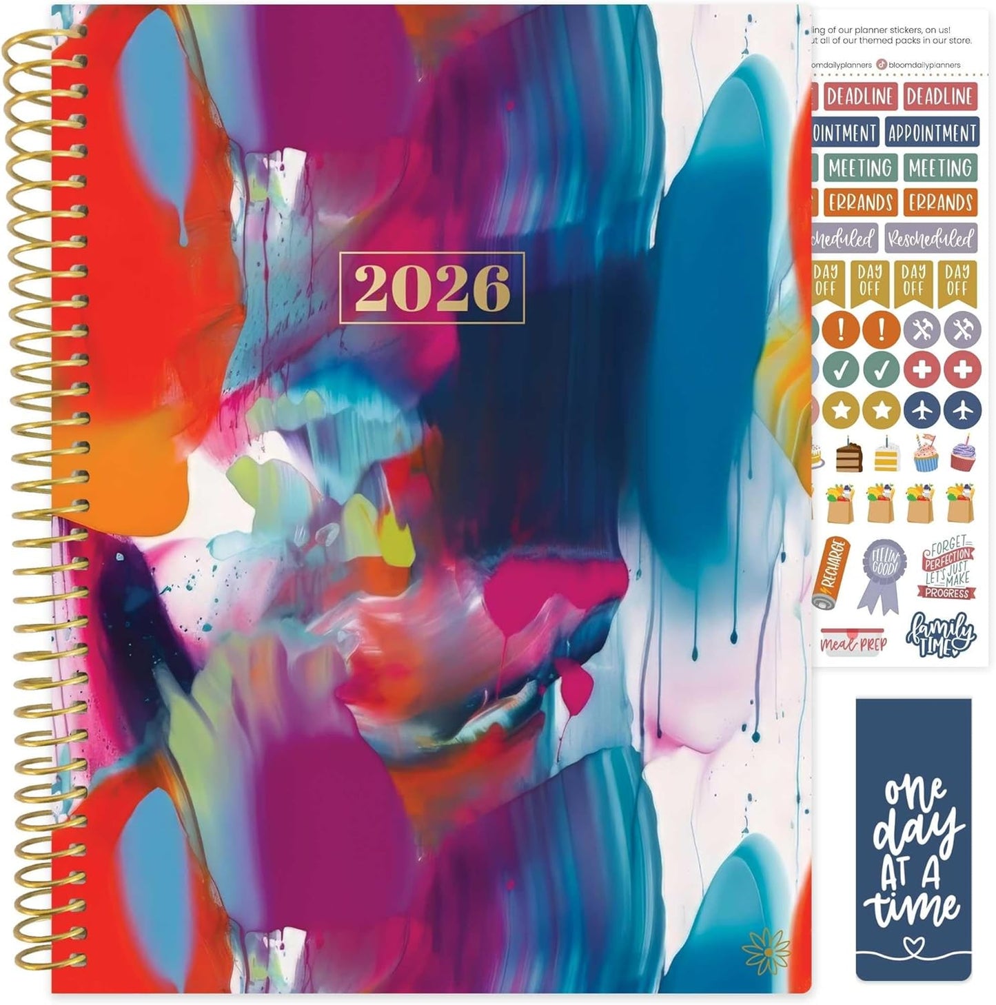 bloom daily planners 2026 Planner (January to December) - 8.5” x 11” Weekly & Monthly Dated Agenda Organizer Book with Stickers & Tabs - Flexible Soft Cover - Brilliant Brushstrokes