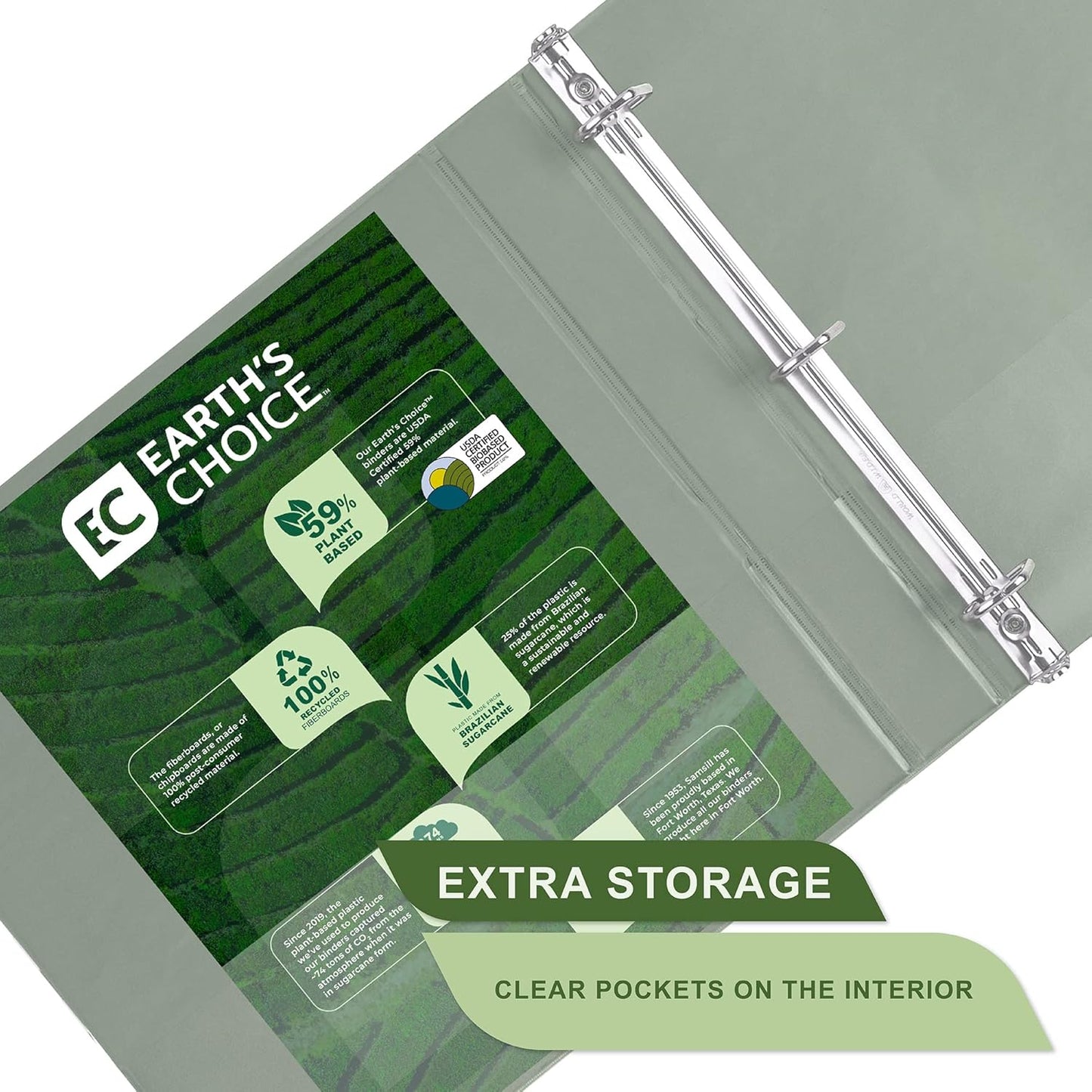 Samsill Plant Based Durable D-Ring Binders – 0.5 Inch 3 Ring Binder with 125 Sheet Capacity, Made in The USA Eco Friendly School and Office Supplies (Single, Sage)