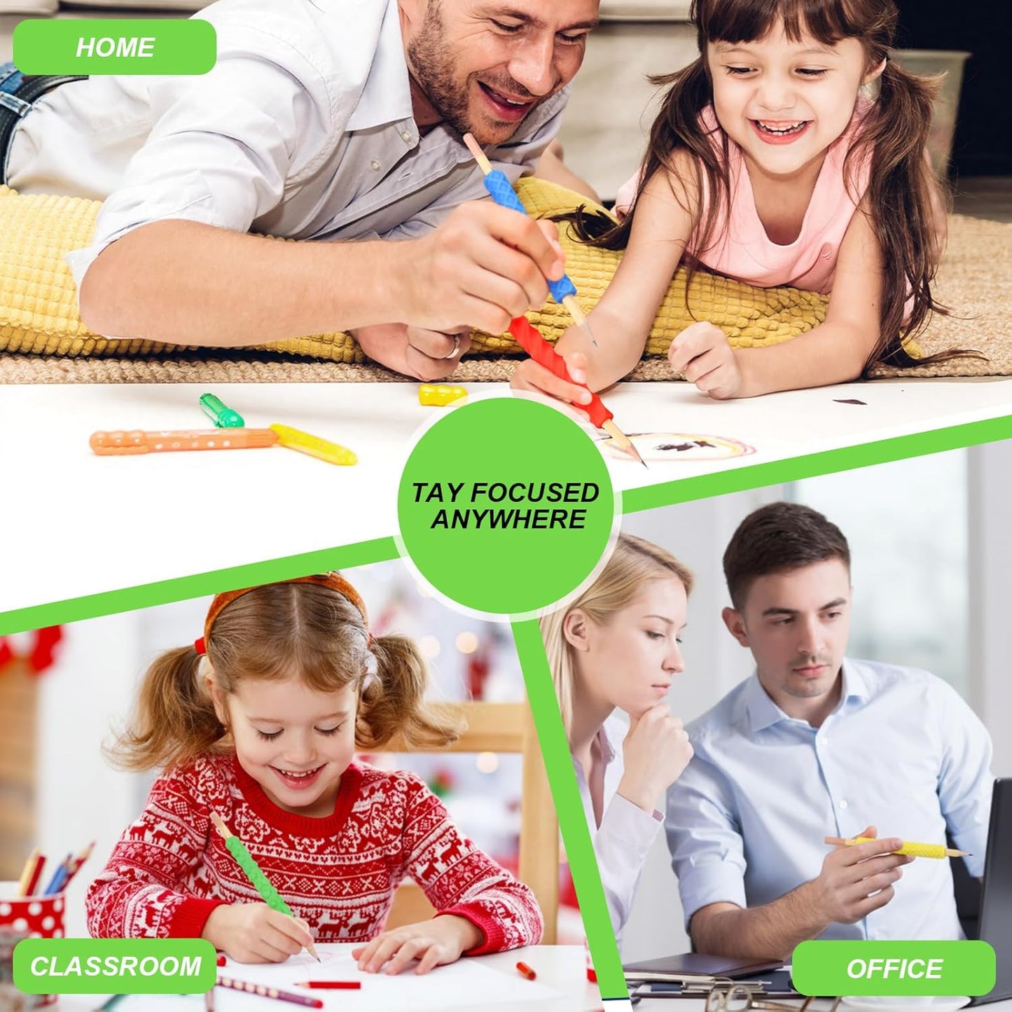 4 Pack Textured Fidget Pencil Grips with 4 Pencil, Silicone Sensory Fidget Toys for Adults Autism Calming, ADHD Tool, Anxiety Relief, Quiet Classroom, Quite Tool Gifts for Adults & Teens