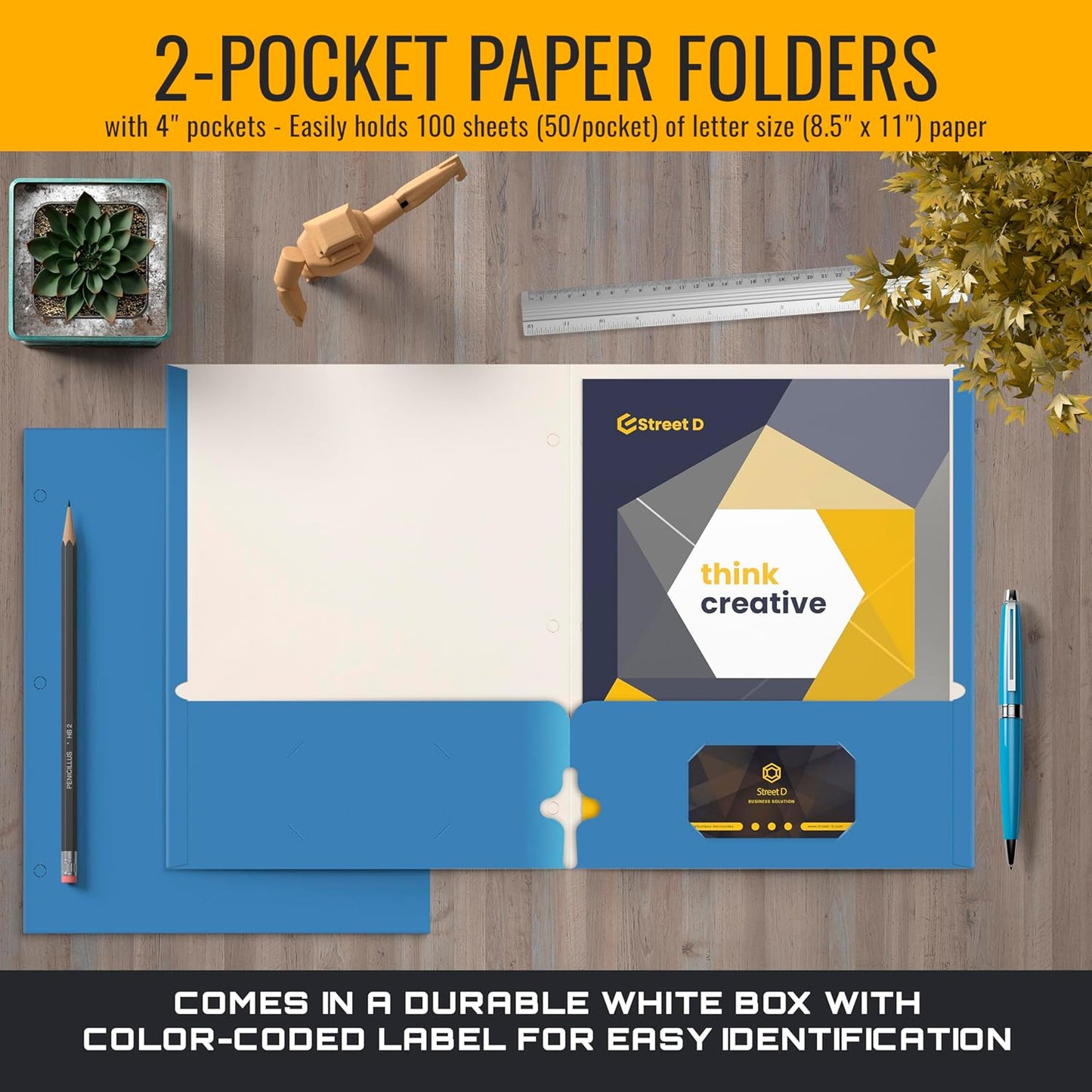 Better Office Products Two Pocket Portfolio Folders, 50-Pack, Light Blue, Letter Size Paper Folders, 50 Pieces, Lt. Blue