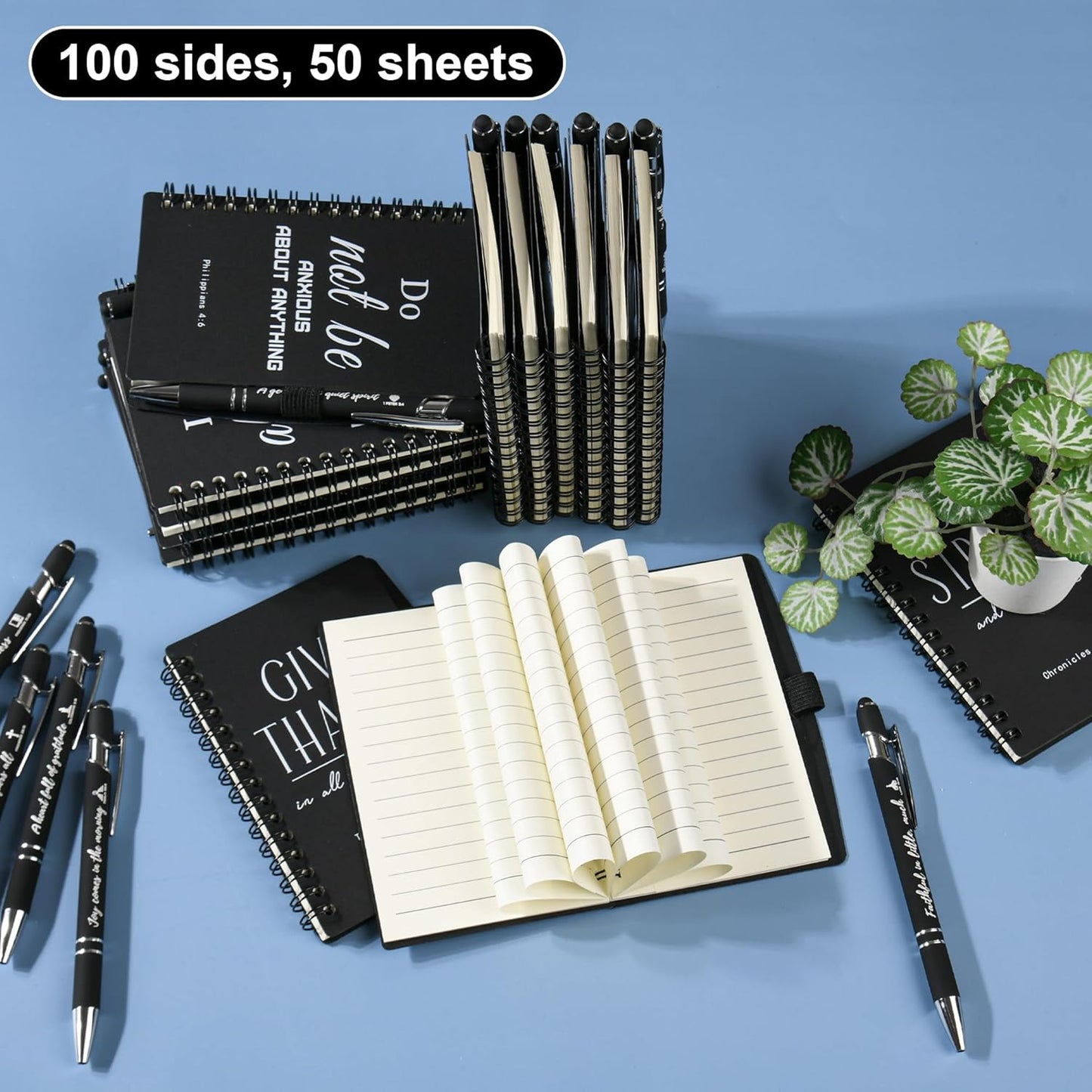 INSADA Christian Prayer Journal Spiral Black Notebooks Bulk Small Notepad with Pens - Small Notepads (4.13”x5.43”) - Christmas Gifts for male, Church Members & Bible Study Groups (30 sets Black)