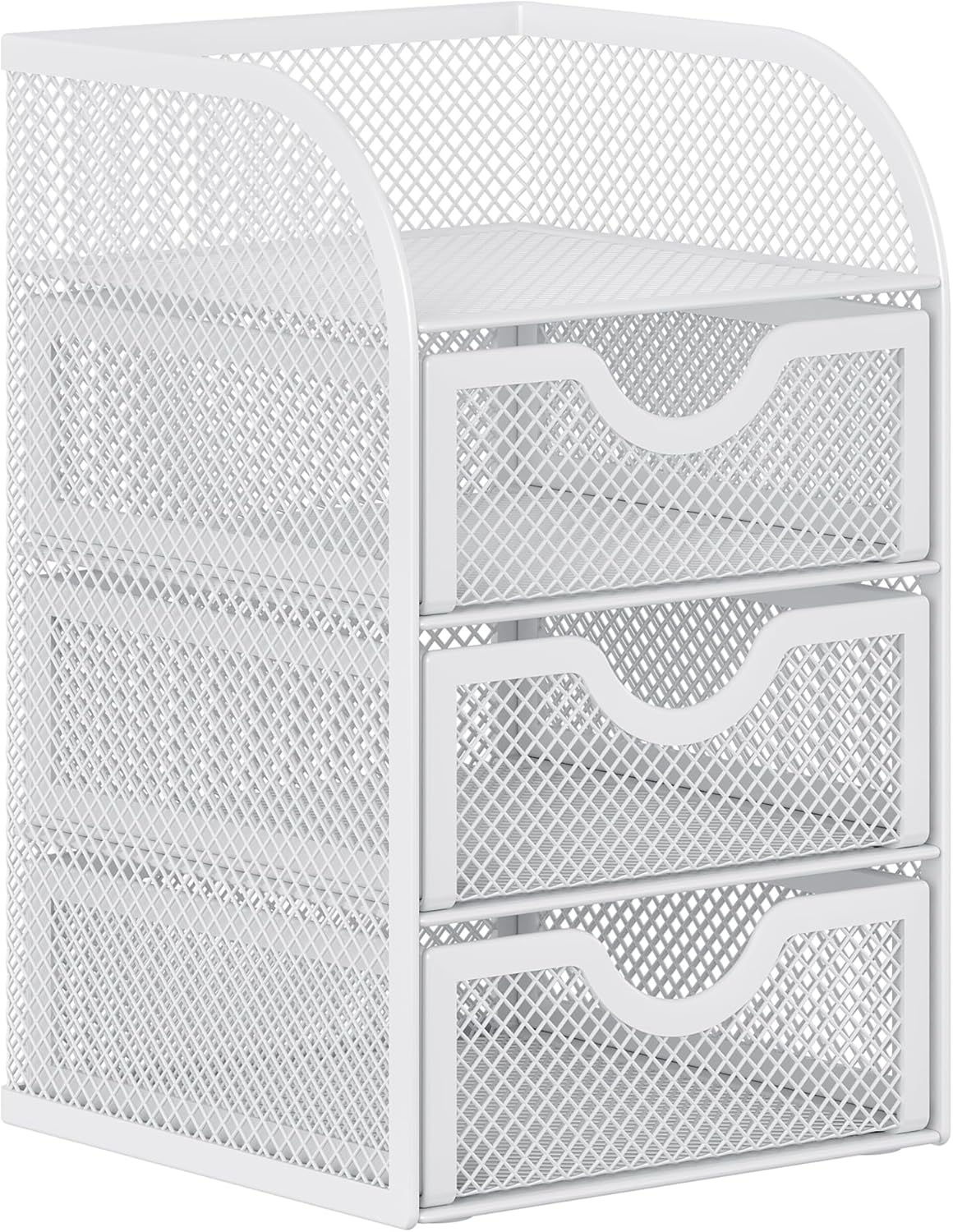 EasyPAG Mesh Desk Organizer with 3 Drawer Office Desktop Organizers and Accessories Stationery Caddy for Office, Home, Students, White