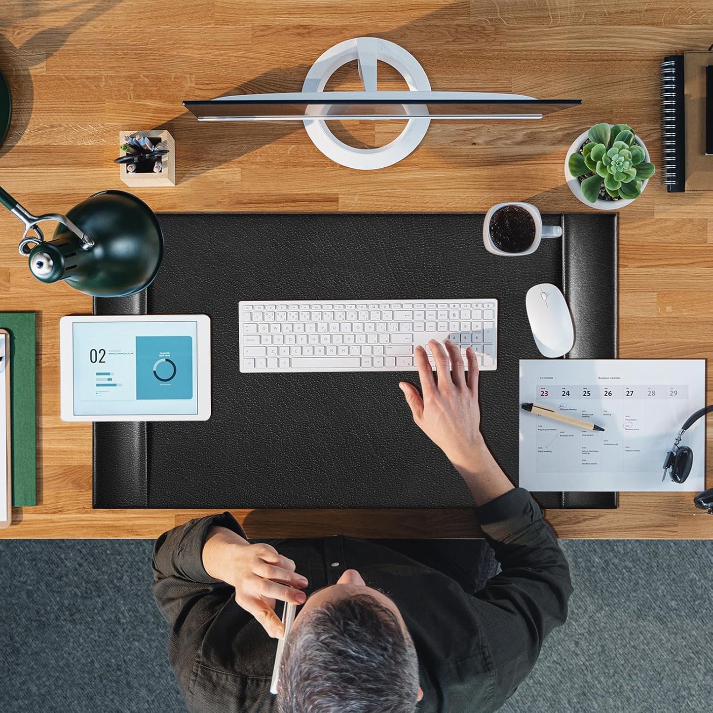 Leather Desk Pad Protector 30" x 18" Leather Desk Blotter with Side Rails Desk Mat for Office Home Workplace Desktop Writing Board Christmas Gifts for Dad Husband(Black)