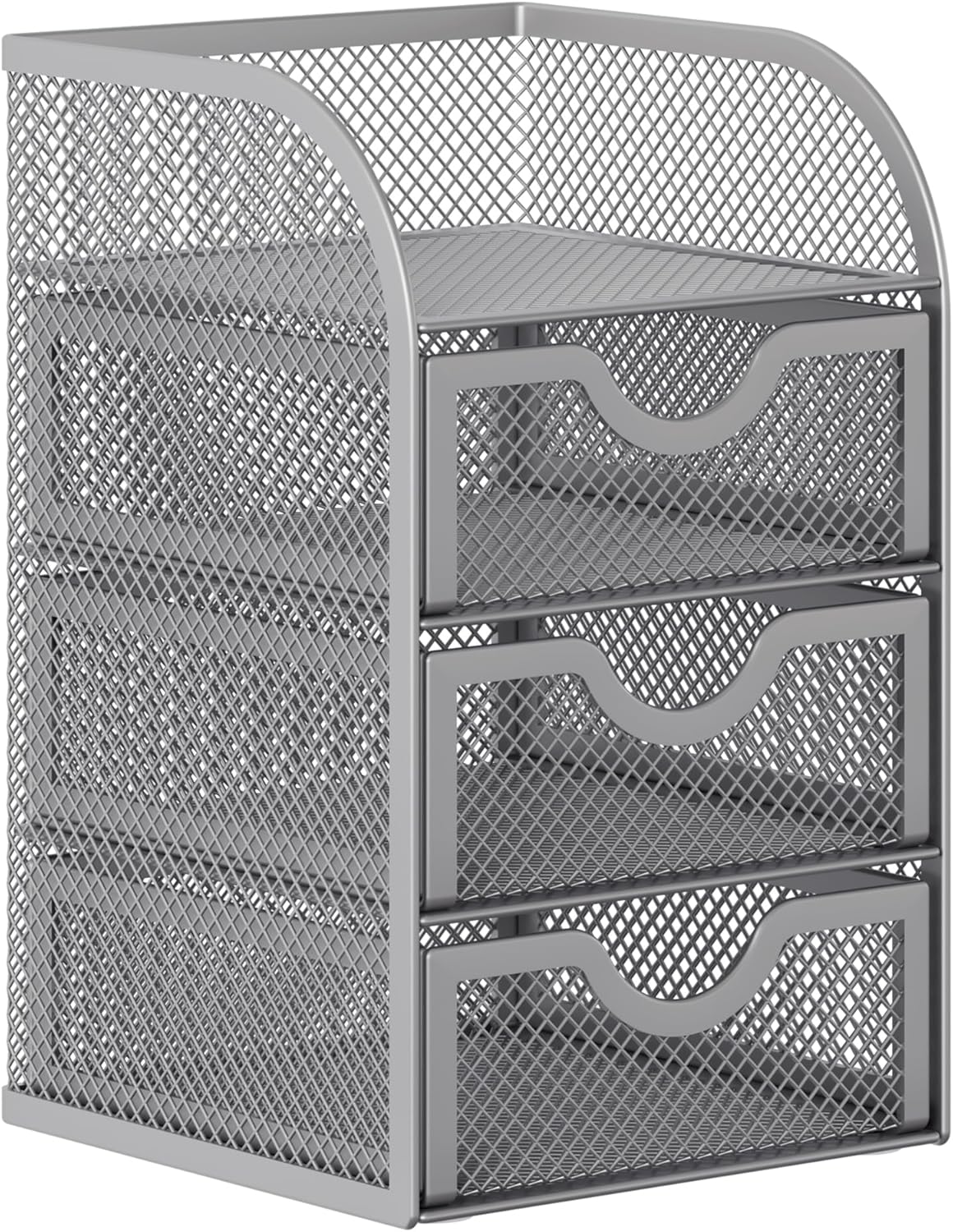 EasyPAG Mesh Desk Organizer with 3 Drawer Office Desktop Organizers and Accessories Stationery Caddy for Office, Home, Students, Silver