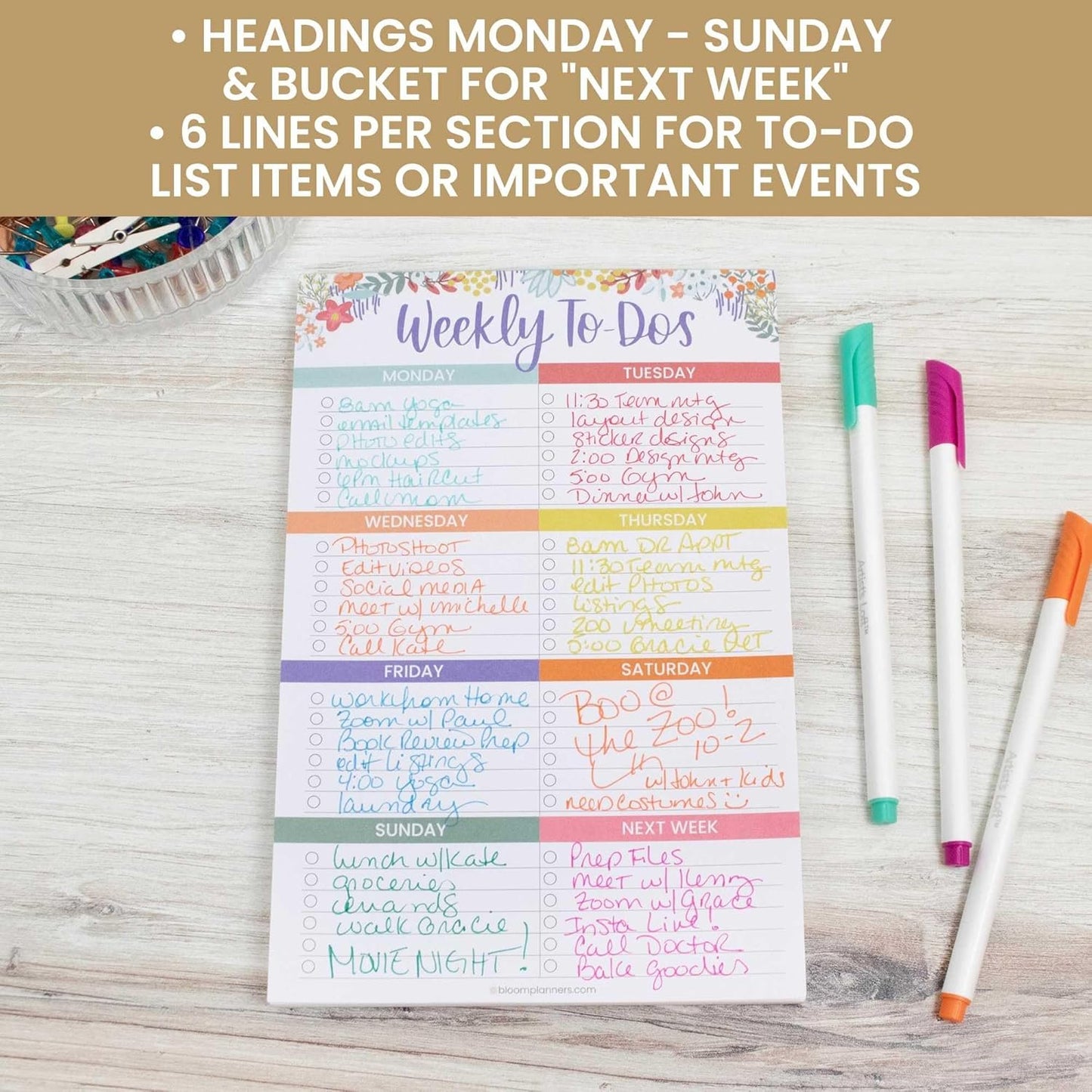 bloom daily planners Undated Weekly Tear-Off To Do List Planning Pad with Magnets - Hanging Notepad Organizer for Fridge - 6” x 9” - Floral Dots