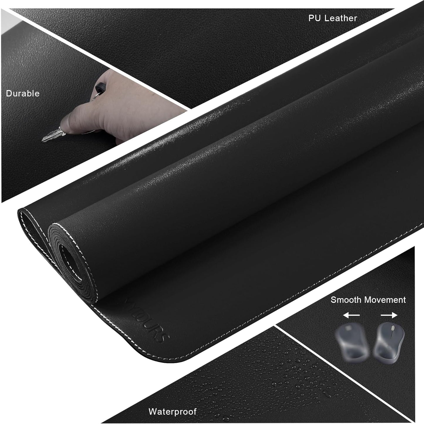 Mydours 43" x 24" Extra Large Desk Pad XXL, Desk Protector Mat with PU Leather, Large Desk Blotter Mat for Office, Home & Writing, Full Desk Pad for Keyboard and Mouse (Black)