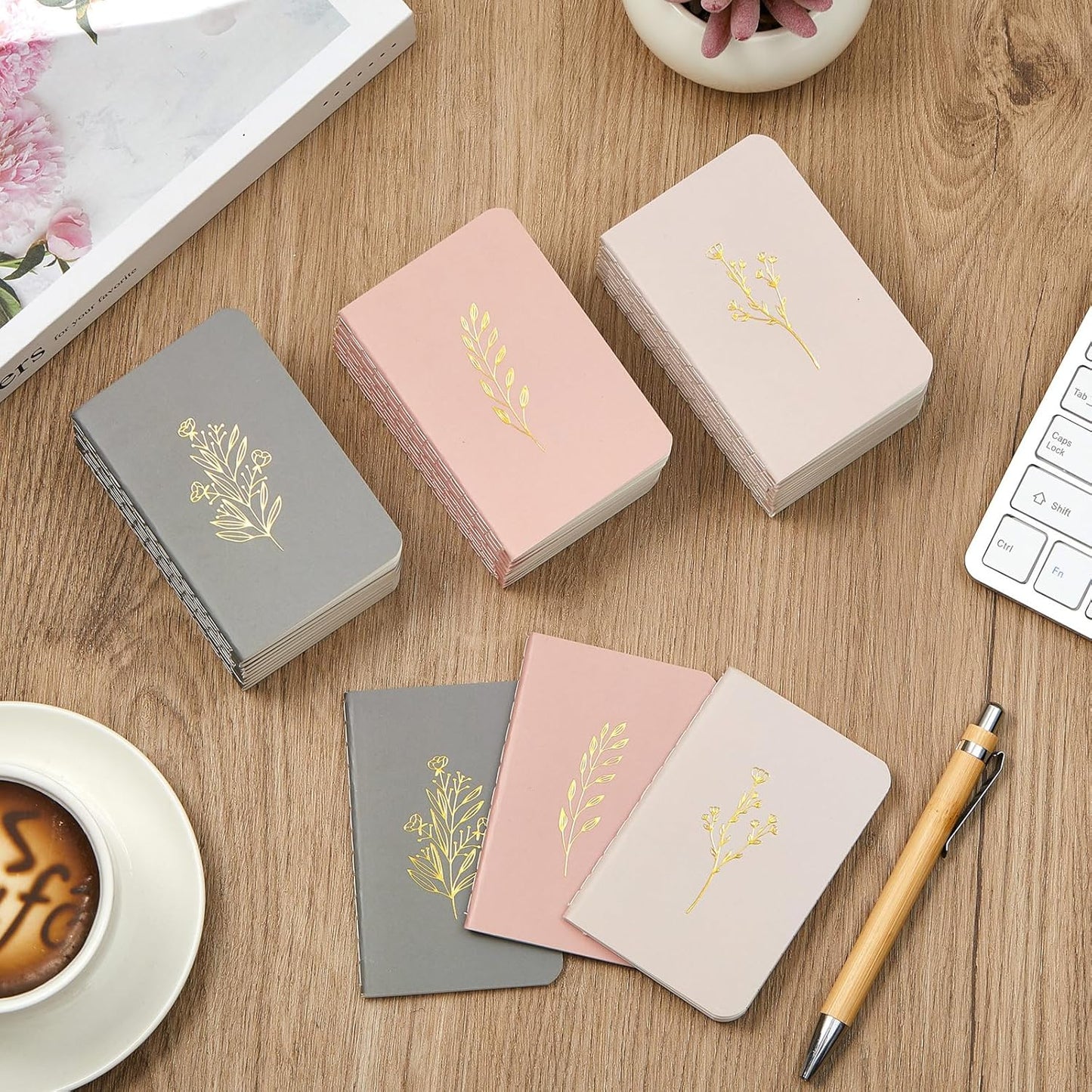 Outus 36 Pcs Pocket Notebook Mini Journal 2.5" x 4" Kraft Paper Mini Notepad Bulk Softcover Pocket Notepad Memo Diary Subject Notebooks for Student Traveler School(Morandi Color, Gold Stamping Cover)