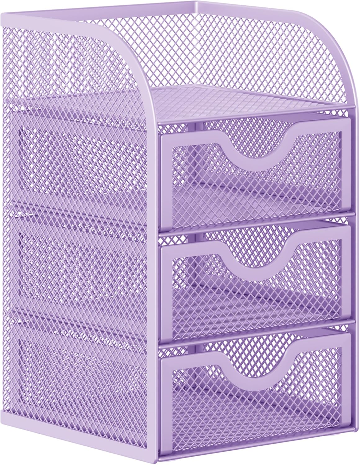 EasyPAG Mesh Desk Organizer with 3 Drawer Office Desktop Organizers and Accessories Stationery Caddy for Office, Home, Students, Purple
