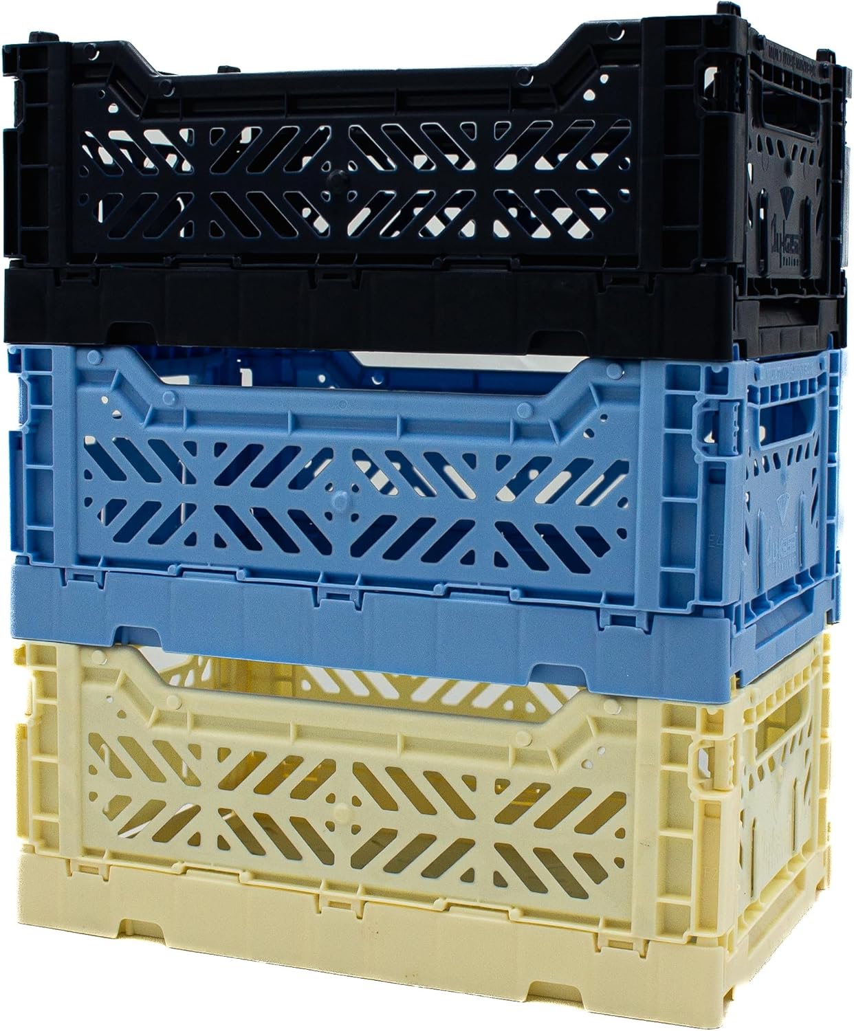 Collapsible Storage Box, Foldable Crate Organizer Bin with Handle, Stackable Crates for Home Organization (Navy-Blue-Cream, 4L -3-Pack)