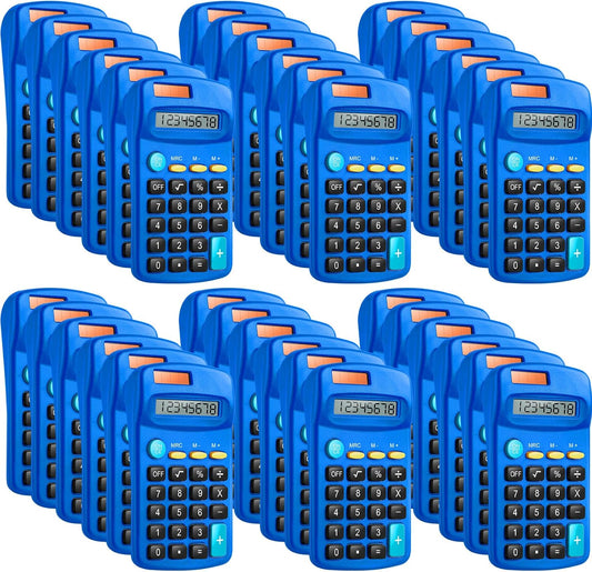 36 Packs Pocket Size Mini Blue Calculator Basic Calculators for Handheld Angled Students 8 Digit Display Solar Battery Dual Power Small Calculator for Students Kids Home Office