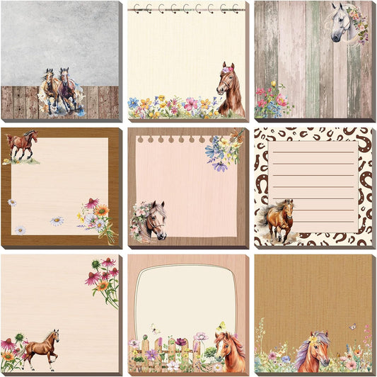 9 Pads Horse Sticky Notes 3x3 Inch Cute Self Stick Notepads Notes Adhesive Memo Pad Office Decor Gifts for Students School Teacher Meeting Office Supplies