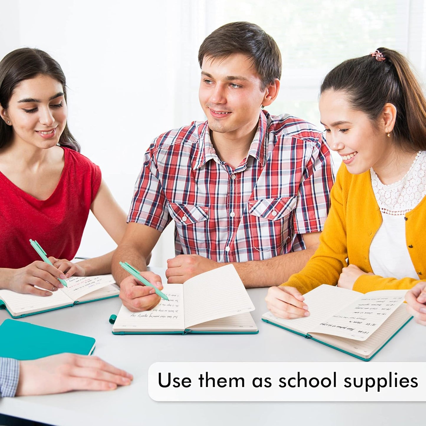 feela 3 Pack Notebooks Journals Bulk with 3 Black Pens, A5 Hardcover Notebook Classic Ruled Lined Journal Set with Pen Holder for Work Business Journaling Note Taking, 120 GSM, 5.1”x8.3”, Emerald