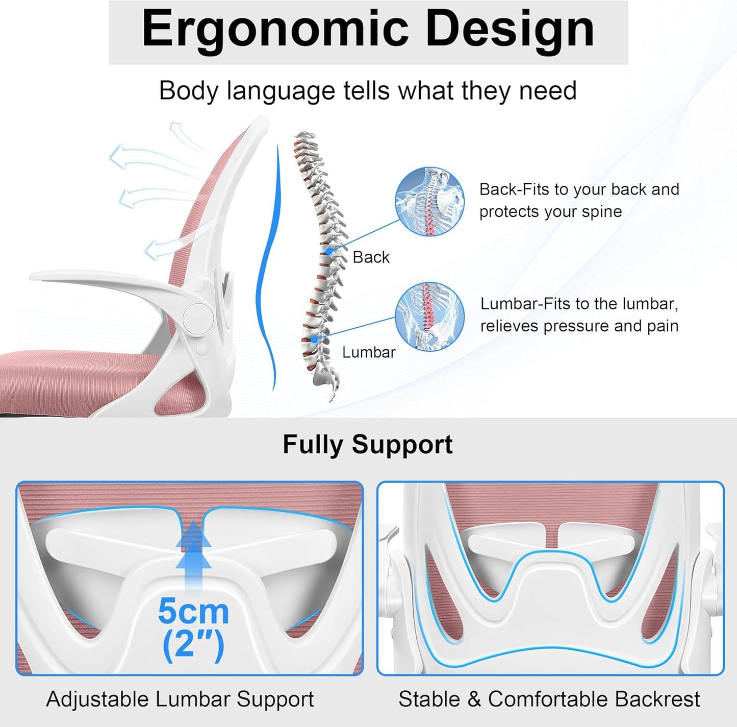 Primy Drafting Chair Tall Office Chair with Flip-up Armrests Executive Ergonomic Computer Standing Desk Chair with Lumbar Support and Adjustable Footrest Ring (Rose Quartz)