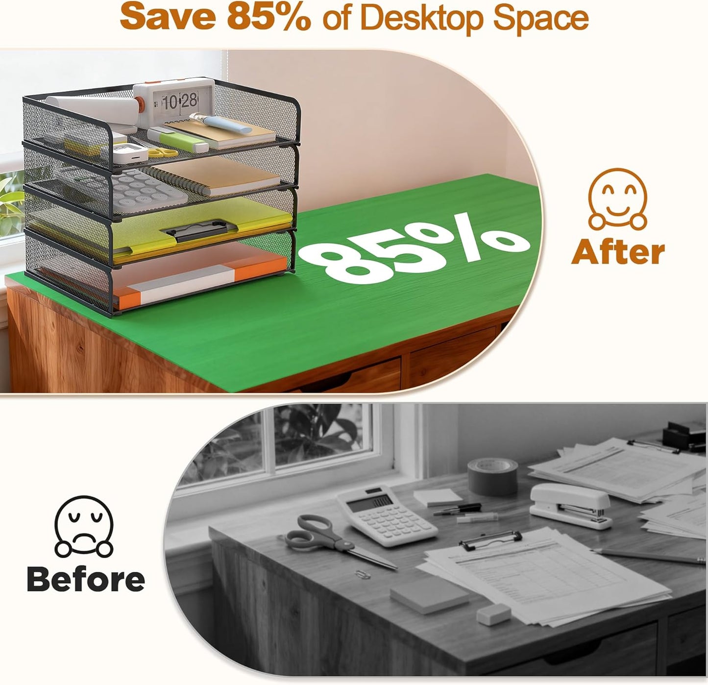 YINGHUA 4-Pack Metal Mesh Stackable Paper Letter Trays Organizer for Classroom,Office Desk File Sorter Holder Organizer Storage Box for Letter/A4 Size Folder Documents-Black