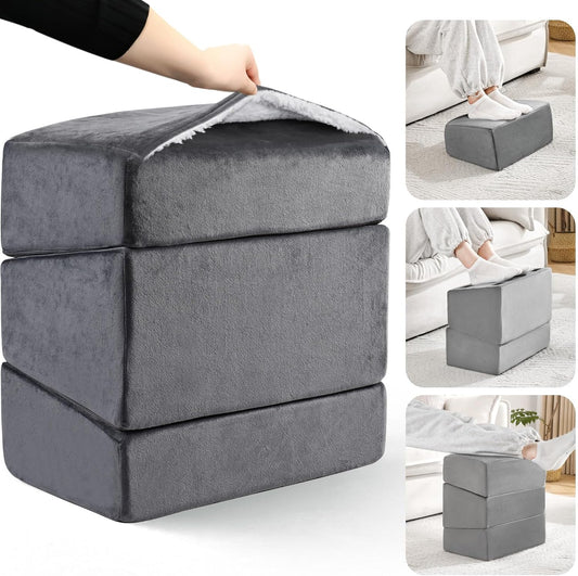 Foot Rest for Under Desk at Work, Adjustable Footrest for Office Chair & Gaming Chair,Ergonomic Footrest Pillow Desk Foot Stool with Washable Cover for Home, Airplane, Travel (Gray)