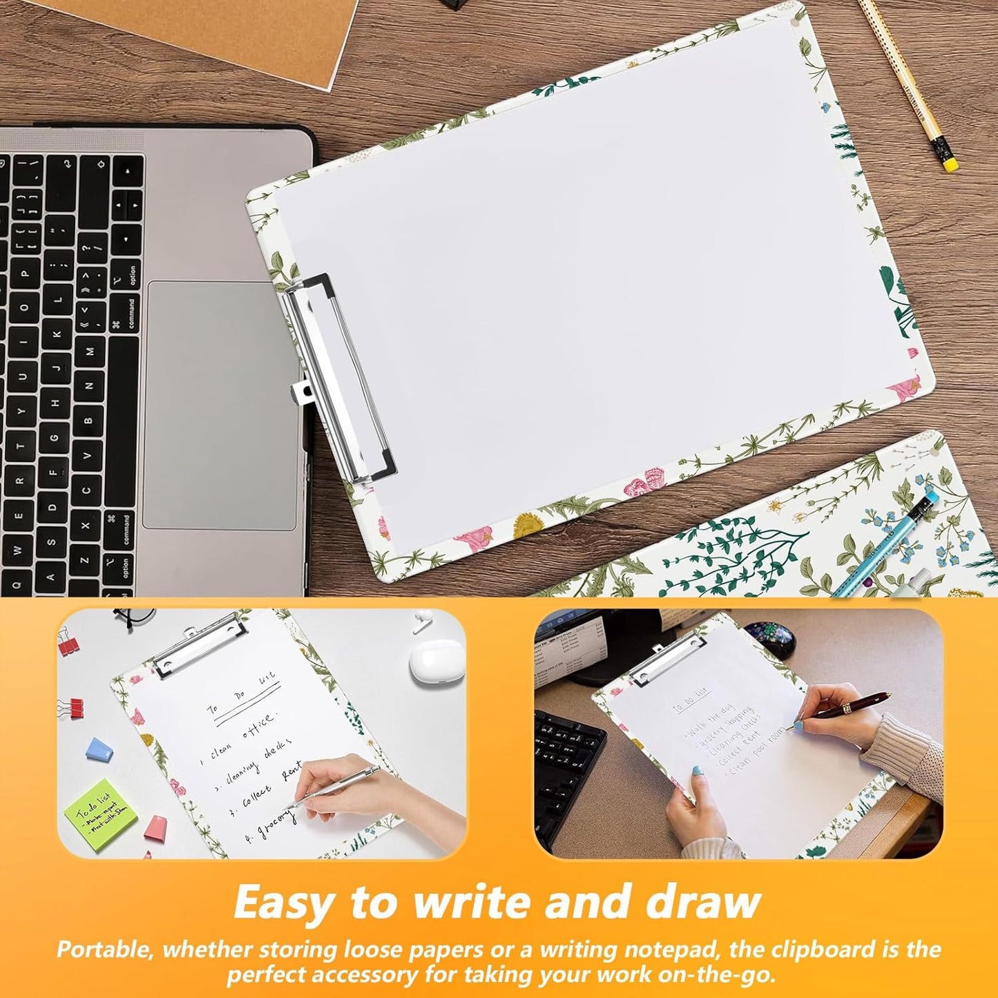 Vintage Floral Clipboard, Plants Herbs Flower Decorative Clip Board with Metal Clip Cute Plastic Clipboards A4 Standard Size 8.5" x 12.5" for Nurses, Students, Office