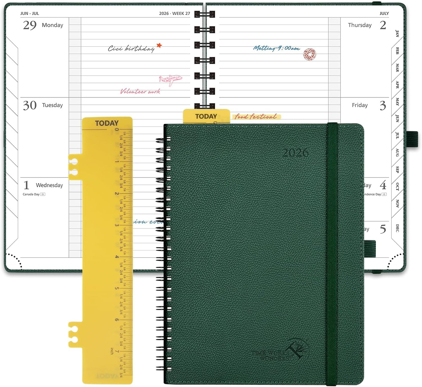 POPRUN 2026 Weekly and Monthly Planner Calendar, January 2026 - December 2026,Medium-6.75" x 8.75" Spiral Bound Appointment Book, Includes Monthly Tabs, Inner Pocket,Soft Cover - Army Green