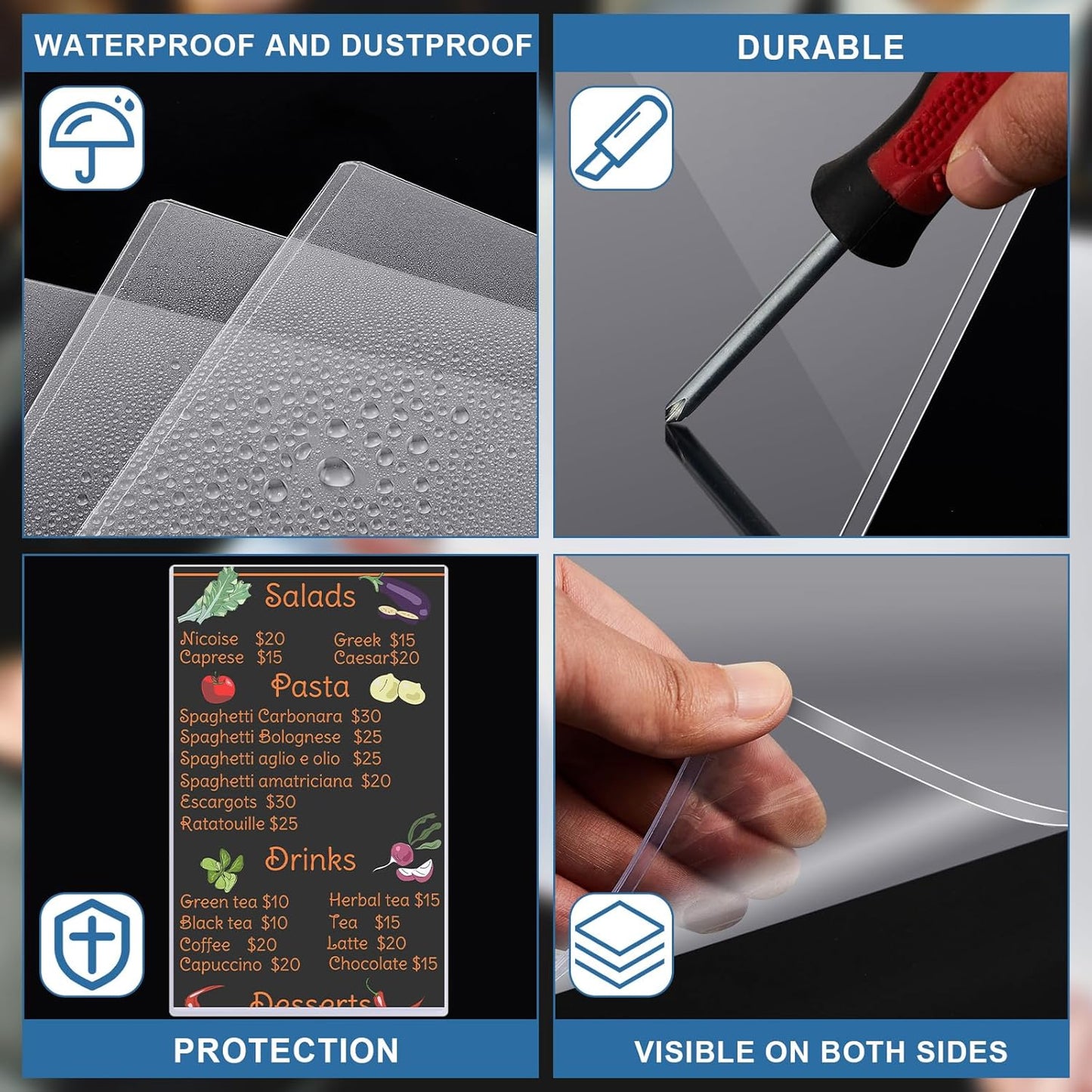 Henoyso 25 Pcs 8.5" x 14" Menu Cover Rigid Print Protectors Clear Heavy Duty Menu Holder Poster Protector Sleeve Hard Plastic Paper Sleeves for Page Sheet Photographs Document Birth Certificate