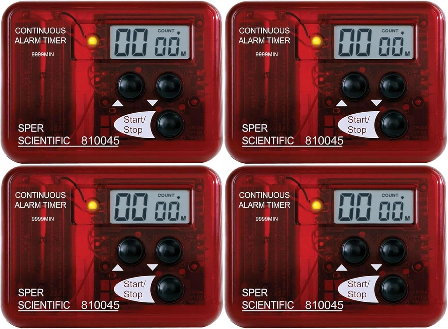 Sper Scientific Continuous Alarm Timer with Count Up Count Down & Visual Indicator 810045 - Bright LED Alarm & 9999-Minute Range - Portable Design for Cooking, Experiments, Fitness & More - 4 pc