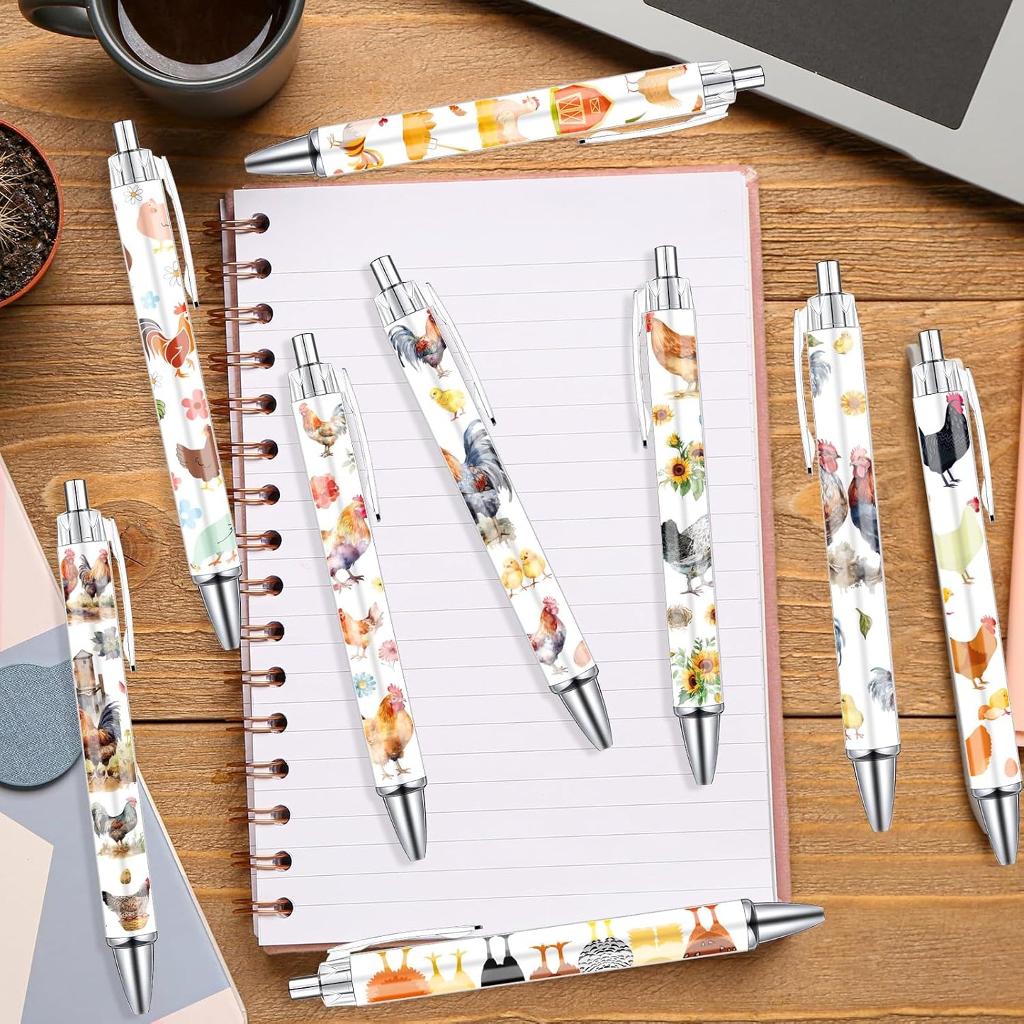 Chicken Ballpoint Pens Gifts - 24PCS Cute Roosters Pens Set Retractable Farm Animals Pens Smooth Writing Cartoon Chicken Pens for Office Stationery School Supplies for Women Teacher Gift