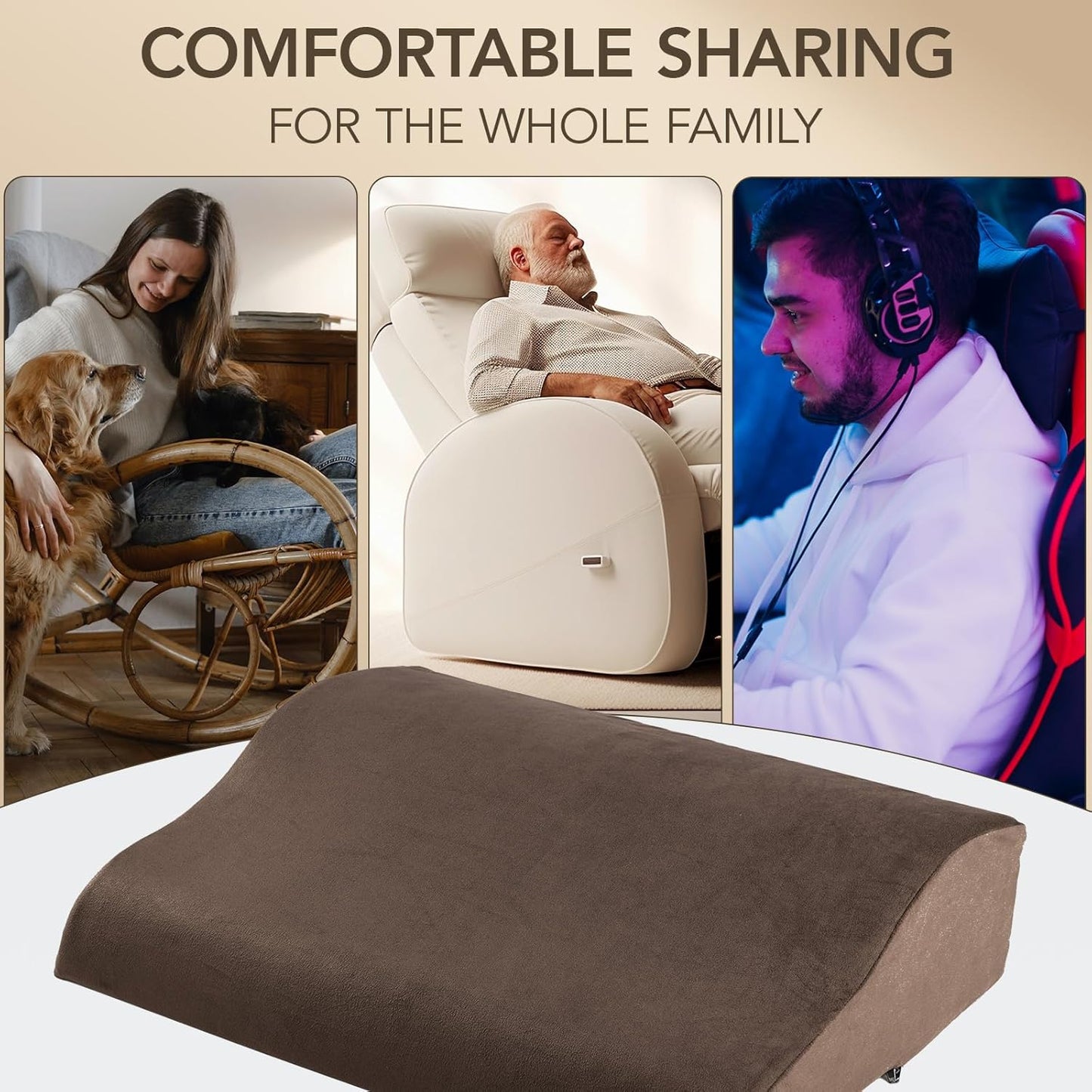 SofGlowly Lumbar Support Pillow for Recliner,Large Memory Foam Back Support Cushion for Sofa & Gaming Chair, Ergonomic Backrest Pillow Comfortable Couch Cushion with Machine Washable Cover,Coffee