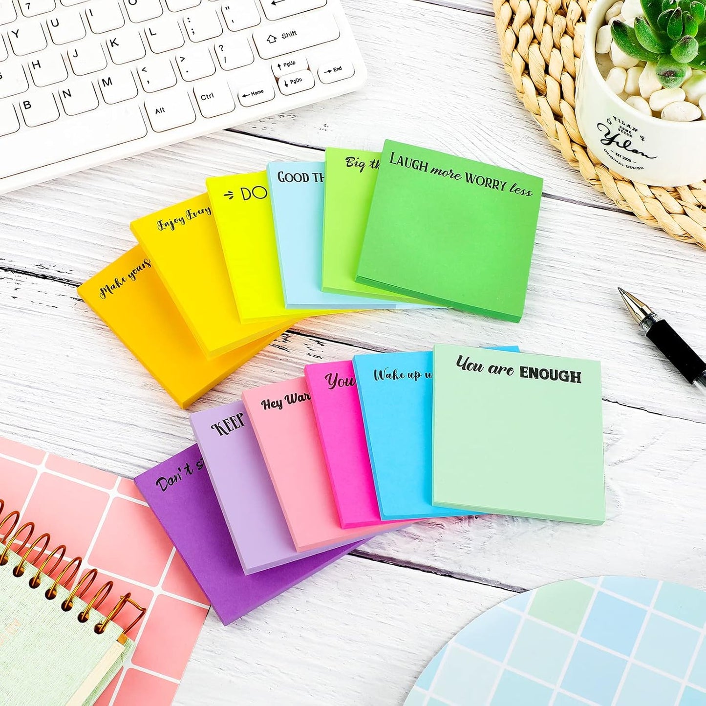 Zonon 12 Pieces Inspirational Sticky Notes 3 x 3 Inch Motivational Fun Notepads Positive Gifts for Teacher Nurse Coworkers Work Studying Supplies(Bright Style)