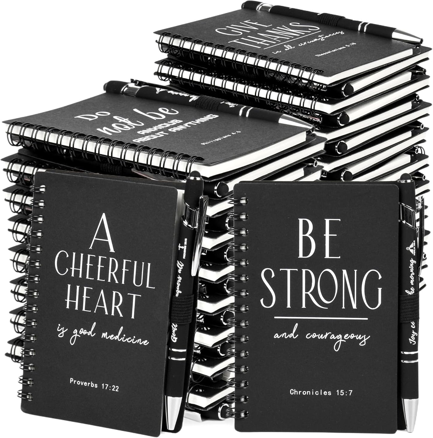 INSADA Christian Prayer Journal Spiral Black Notebooks Bulk Small Notepad with Pens - Small Notepads (4.13”x5.43”) - Christmas Gifts for male, Church Members & Bible Study Groups (30 sets Black)