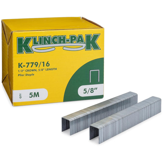 K-779/16, 5/8” Leg Length by 1/2" Wide Crown Heavy-Duty Galvanized Plier Staples, 5000 Per Package, Similar to JK779 Staples, for stapling Trays, Lids, Header Cards, Fastening End Caps