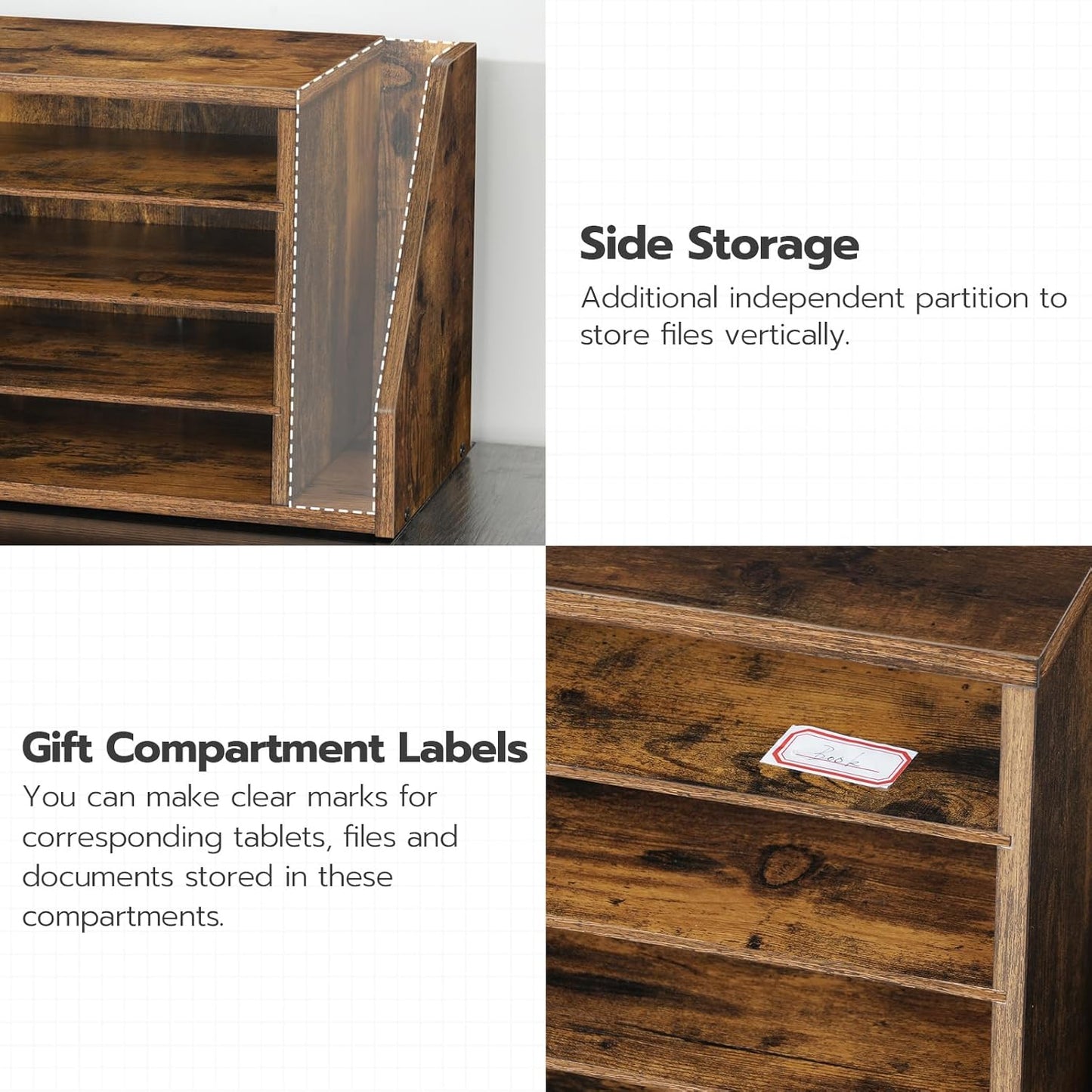 HOOBRO Mail Sorter, Literature Organizer with Adjustable Shelves, Paper Organizer for Office, Home, Wood Countertop File Holders, Mails, Magazines, Rustic Brown FG41WF01