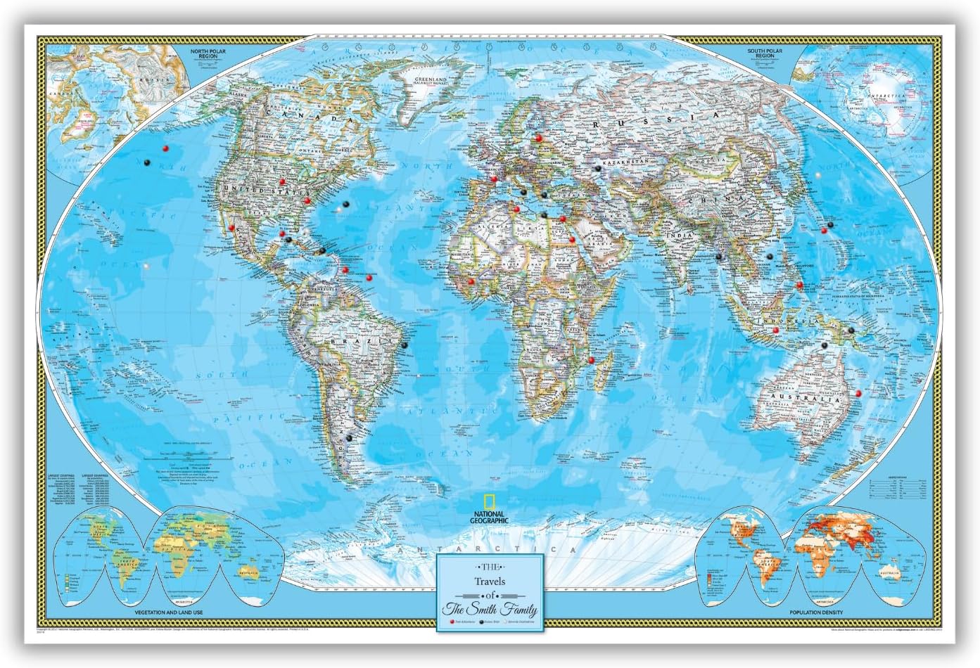 Personalized Canvas Rolled Poster World Map Wall Art with Pins – Large 24" x 36" Classic Map of the World – Push Pin Travel Decor for Home or Office