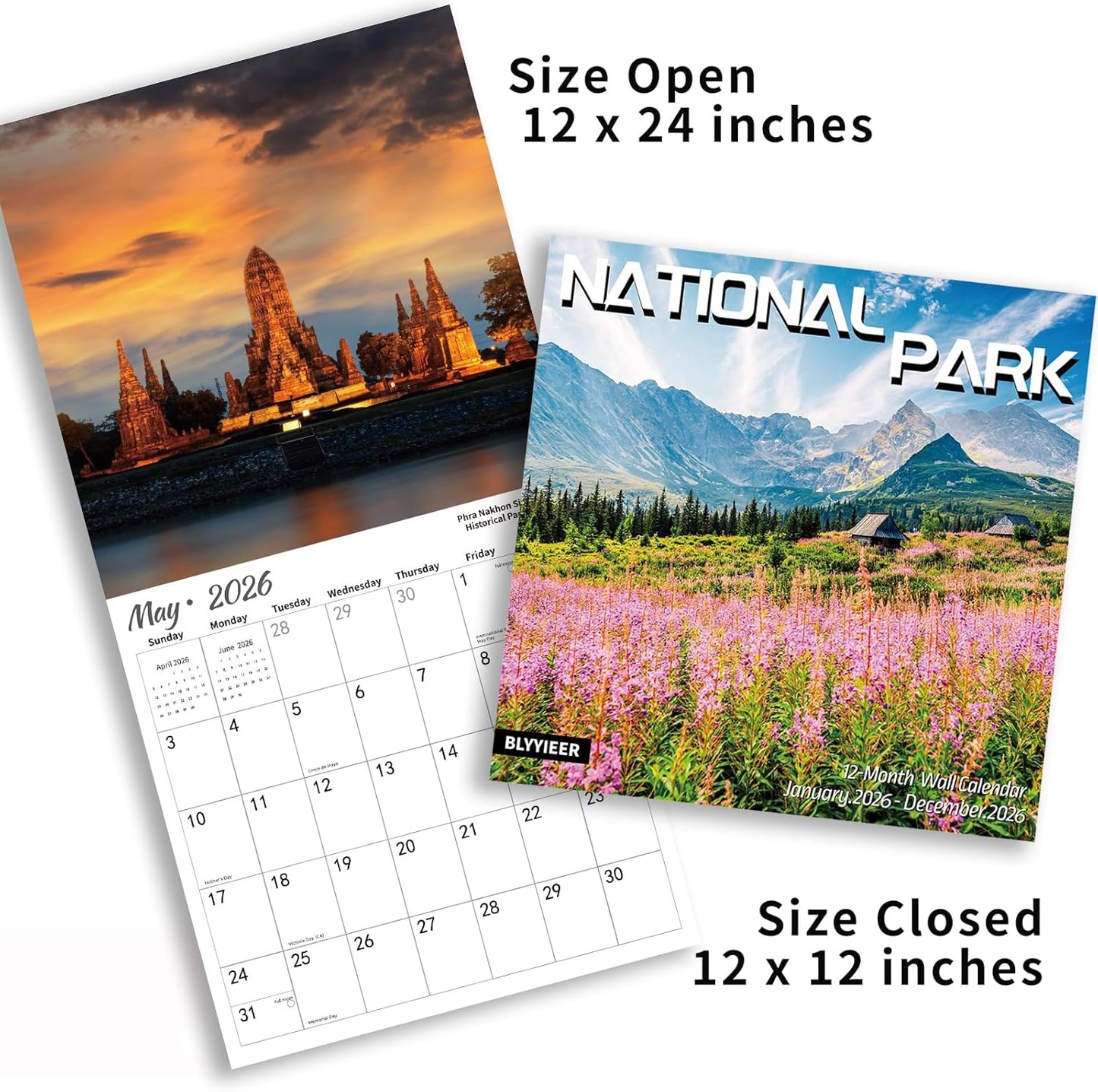 2026 Wall Calendar NATIONAL PARKS | 12 Month Hangable Nature Calendars | 12" x 24" (Open) | Thick & Sturdy Paper for Organizing & Planning | Giftable | NATIONAL PARK